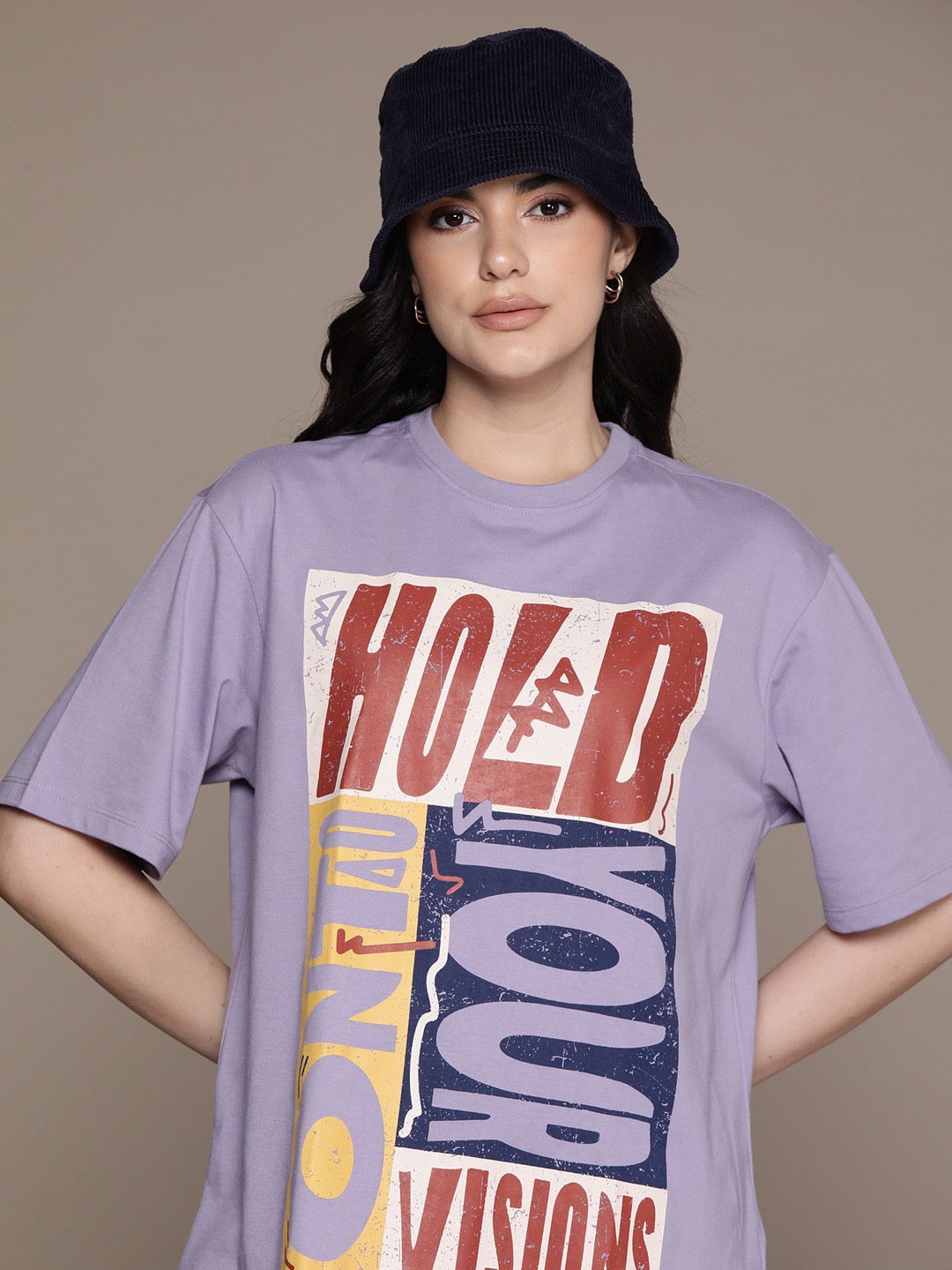 

The Roadster Lifestyle Co. Printed Drop-Shoulder Sleeves Oversized T-shirt, Purple