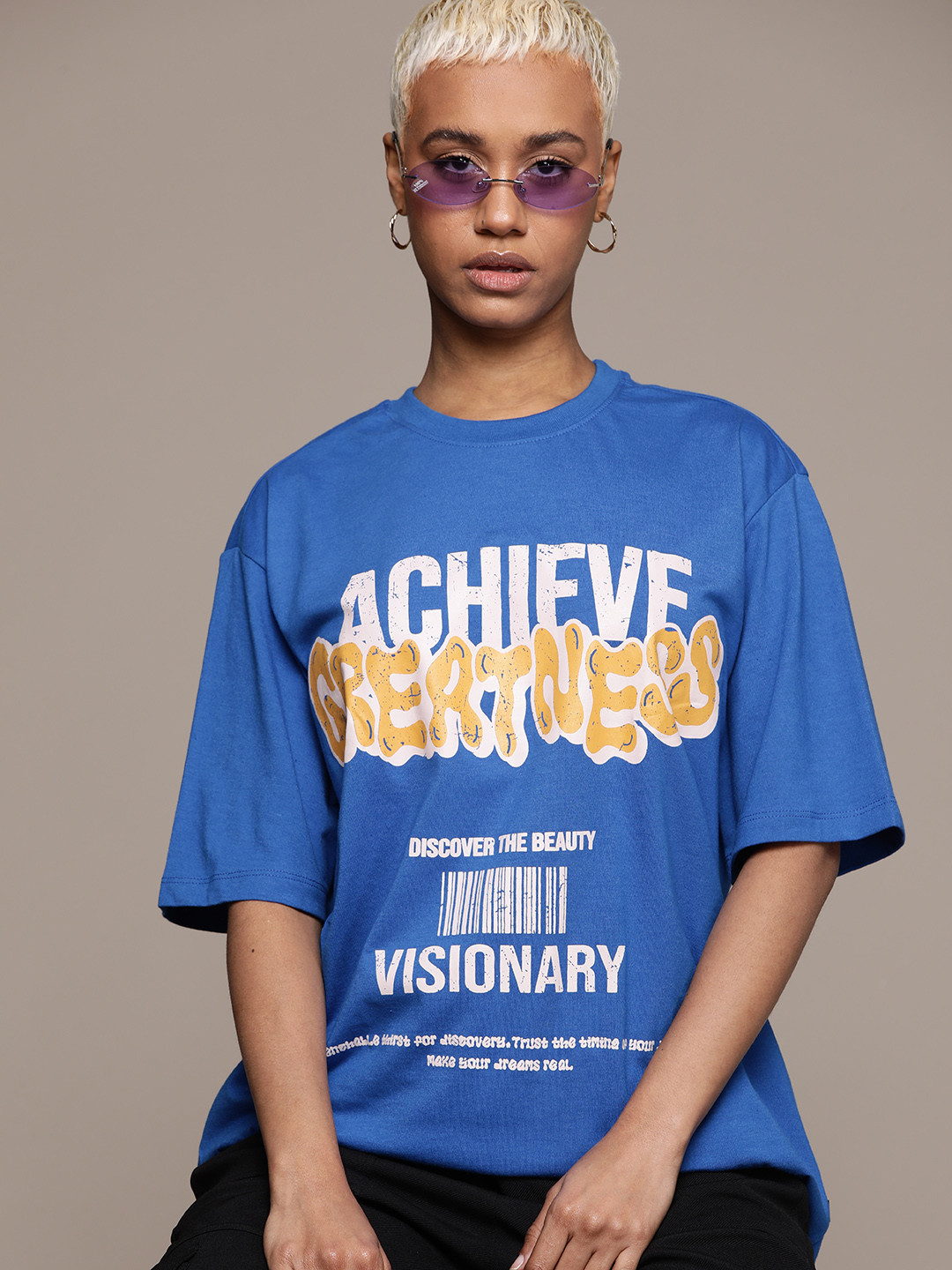 

The Roadster Lifestyle Co. Typography Print Oversized Longline T-shirt, Blue