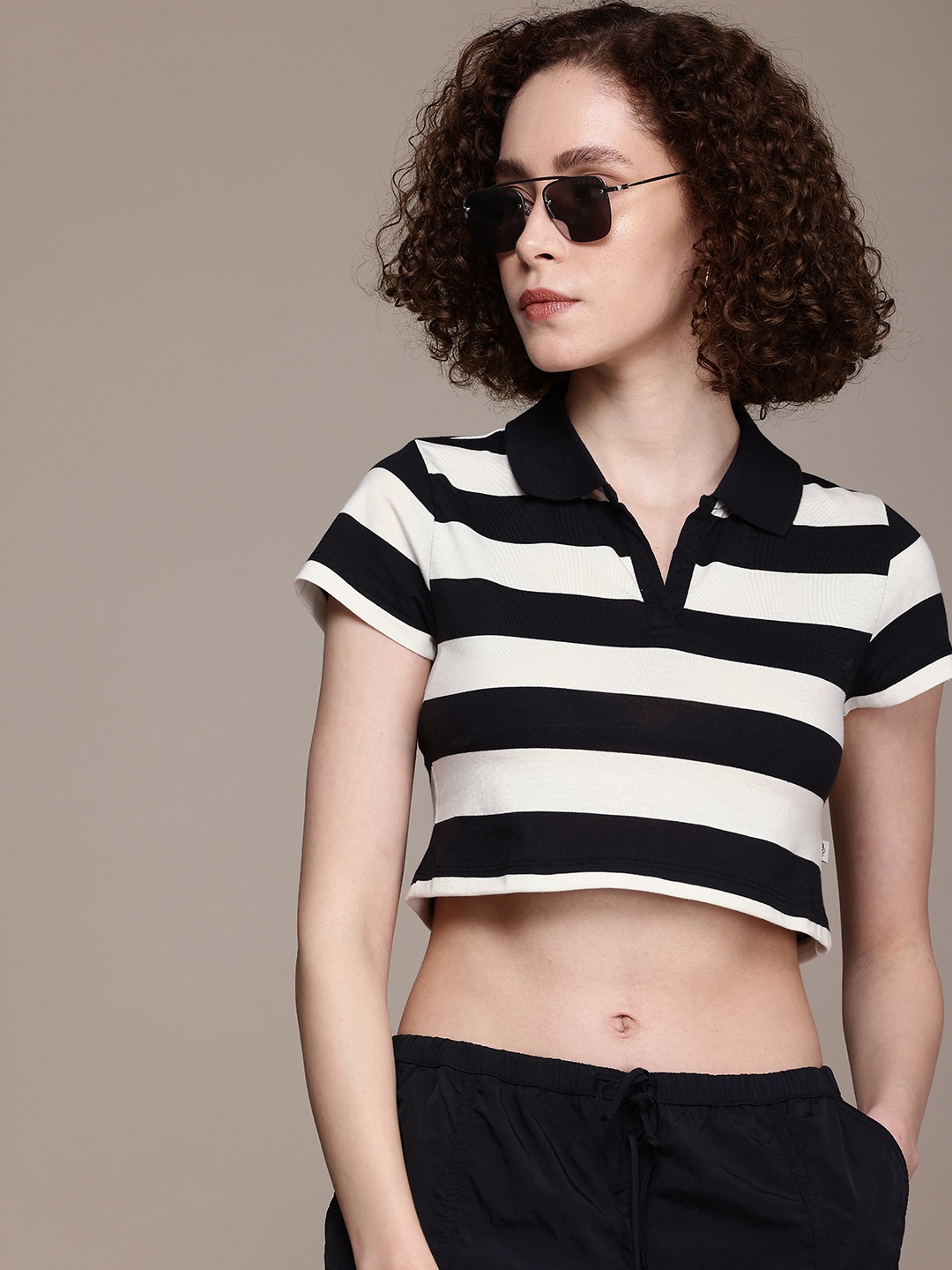

The Roadster Life Co. Striped Polo Collar Slim Fit T-shirt, Black