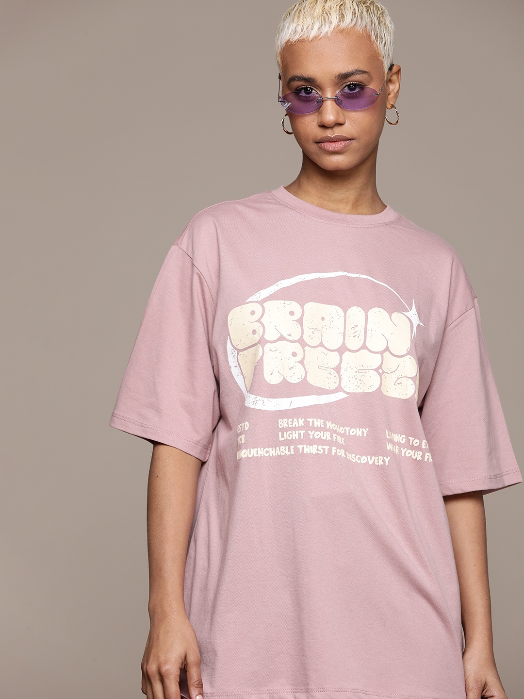 

The Roadster Lifestyle Co. Typography Print Oversized Longline T-shirt, Lavender
