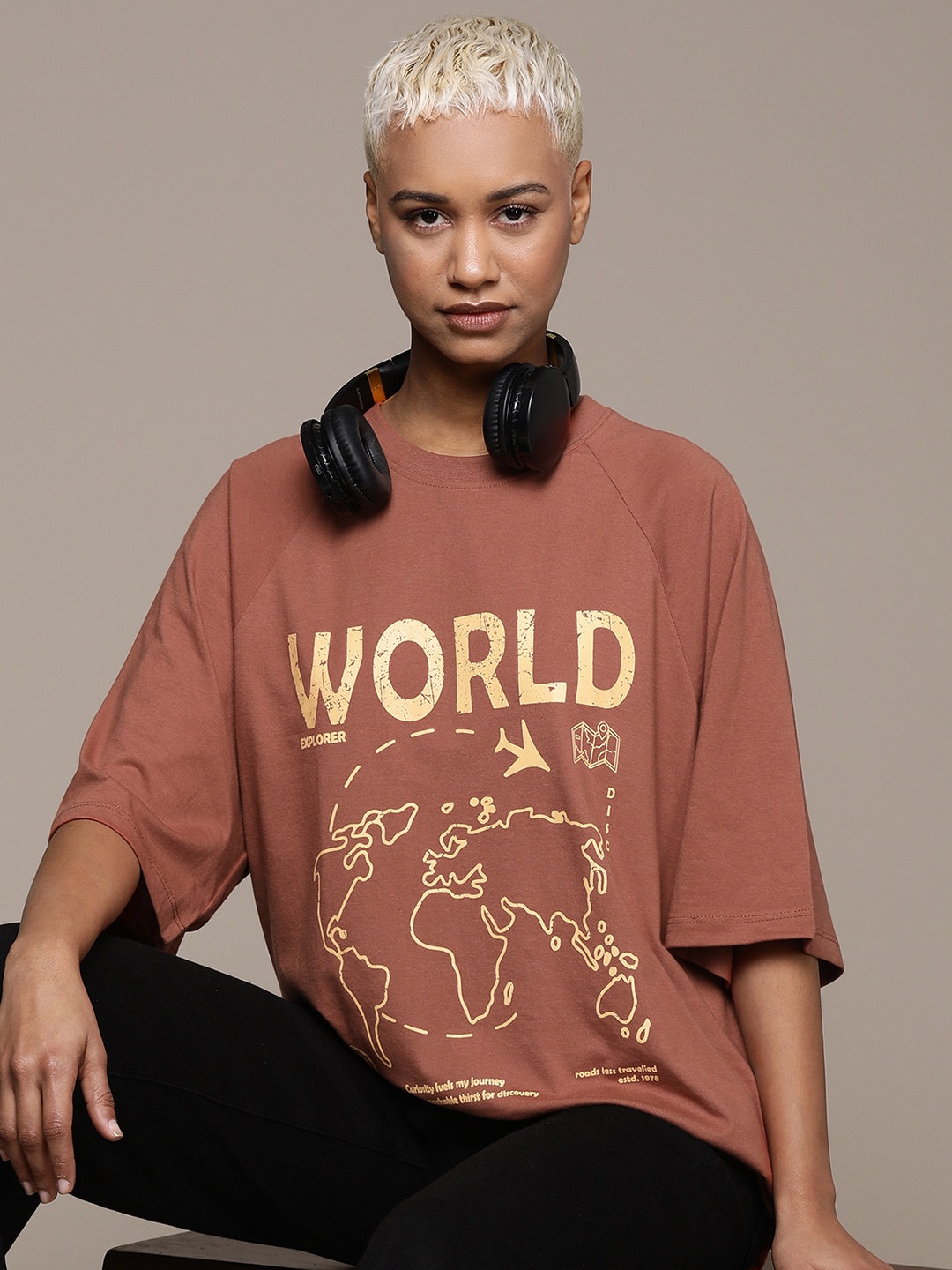 

The Roadster Lifestyle Co. Printed Oversized T-shirt, Rust