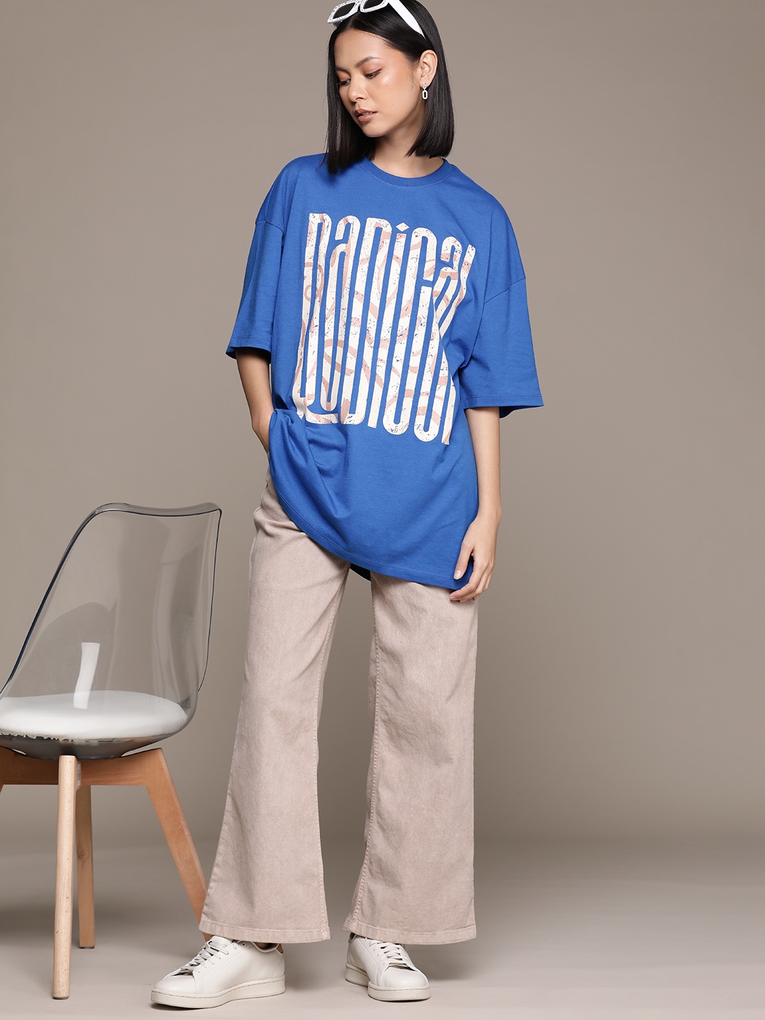 

The Roadster Lifestyle Co. Printed Oversized T-shirt, Blue