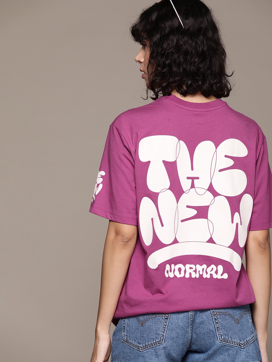 

The Roadster Lifestyle Co. Typography Printed Oversized T-shirt, Magenta