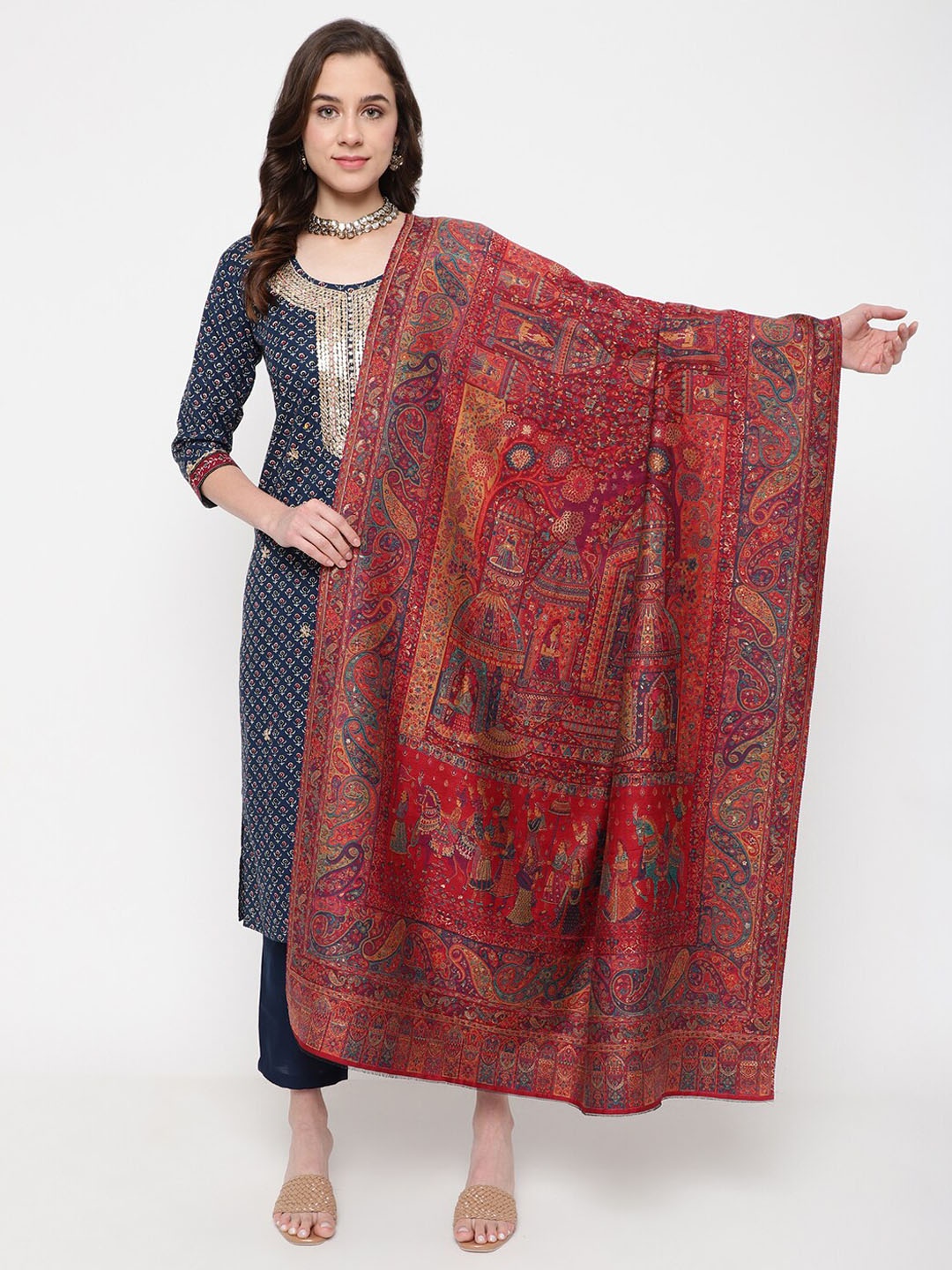 

La Vastraa Paisley Woven-Design Pure Woolen Shawl, Maroon