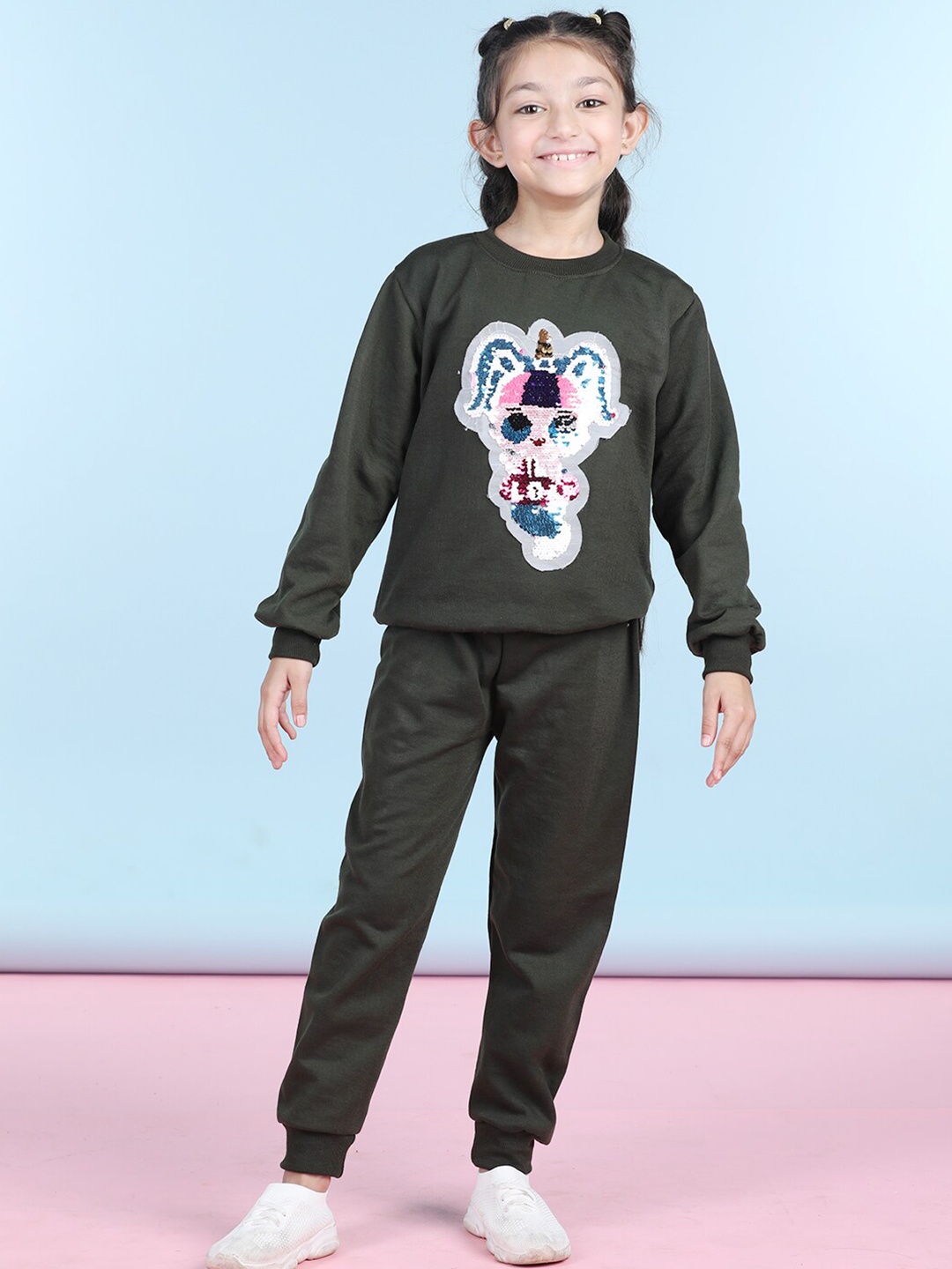 

Cutiekins Girls Embellished Sweatshirt With Trackpant, Green