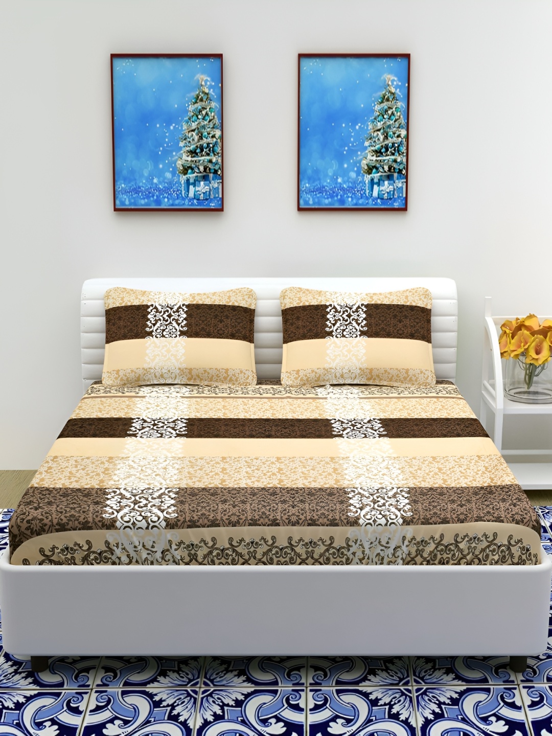 

DECOR VATIKA Brown & Beige Ethnic Motifs 144 TC Queen Bedsheet with 2 Pillow Covers