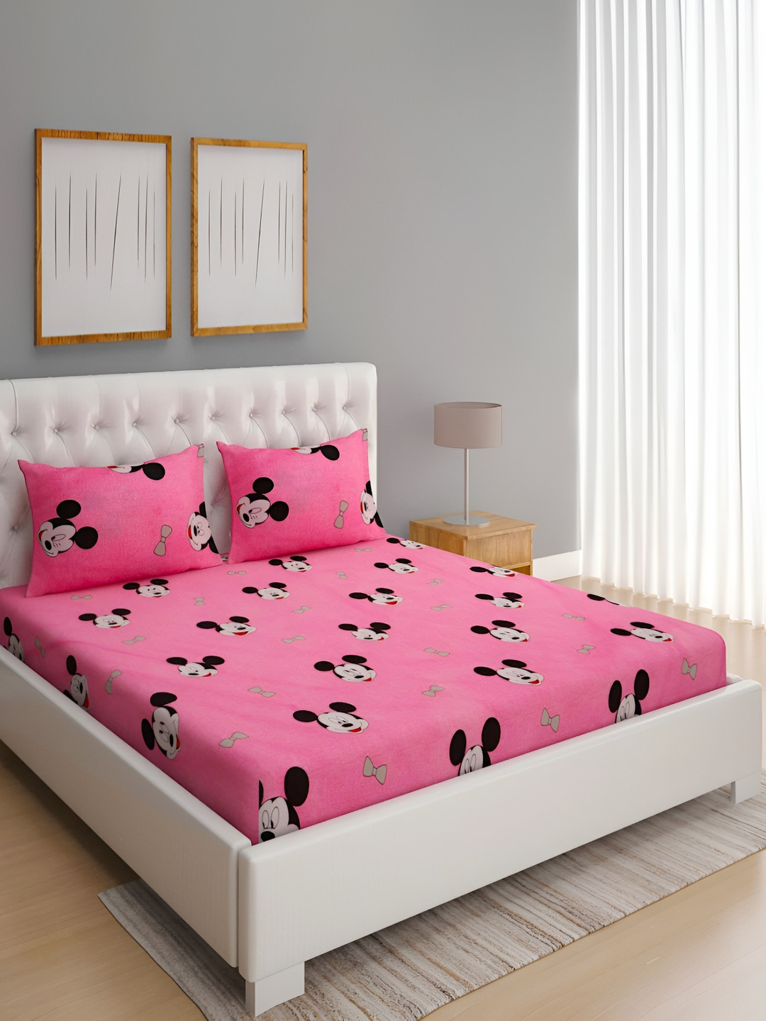 

DECOR VATIKA Pink Cartoon Characters 144 TC Queen Bedsheet with 2 Pillow Covers