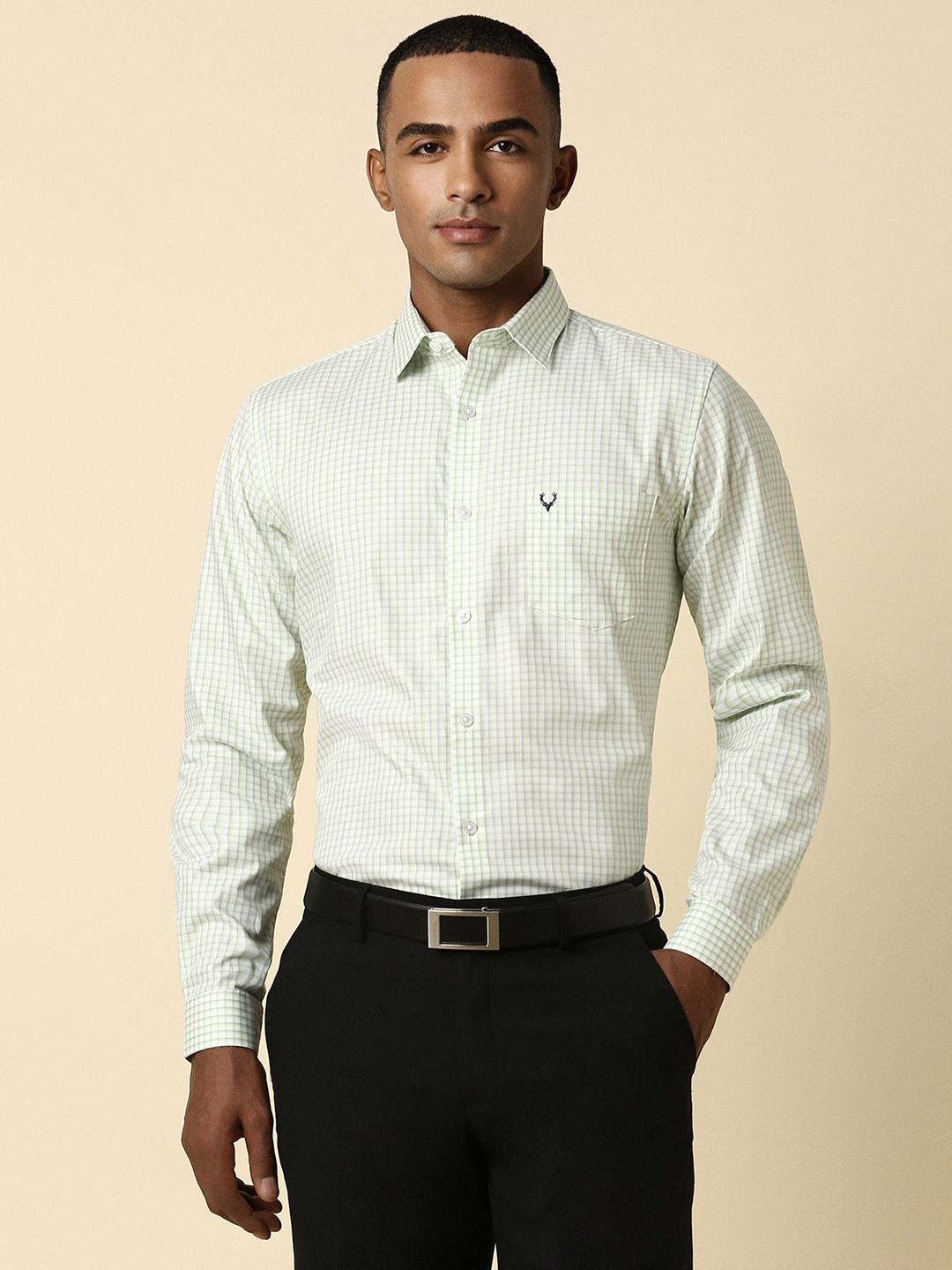 

Allen Solly Men Green Slim Fit Checked Formal Shirt