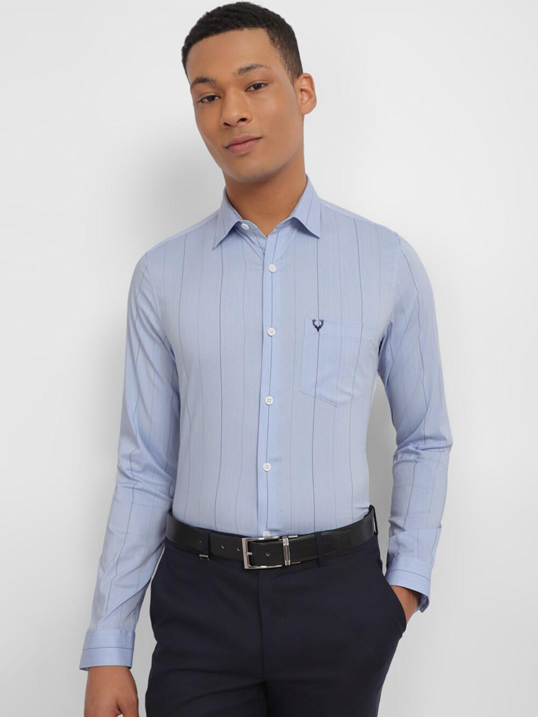 

Allen Solly Slim Fit Vertical Striped Pure Cotton Formal Shirt, Blue