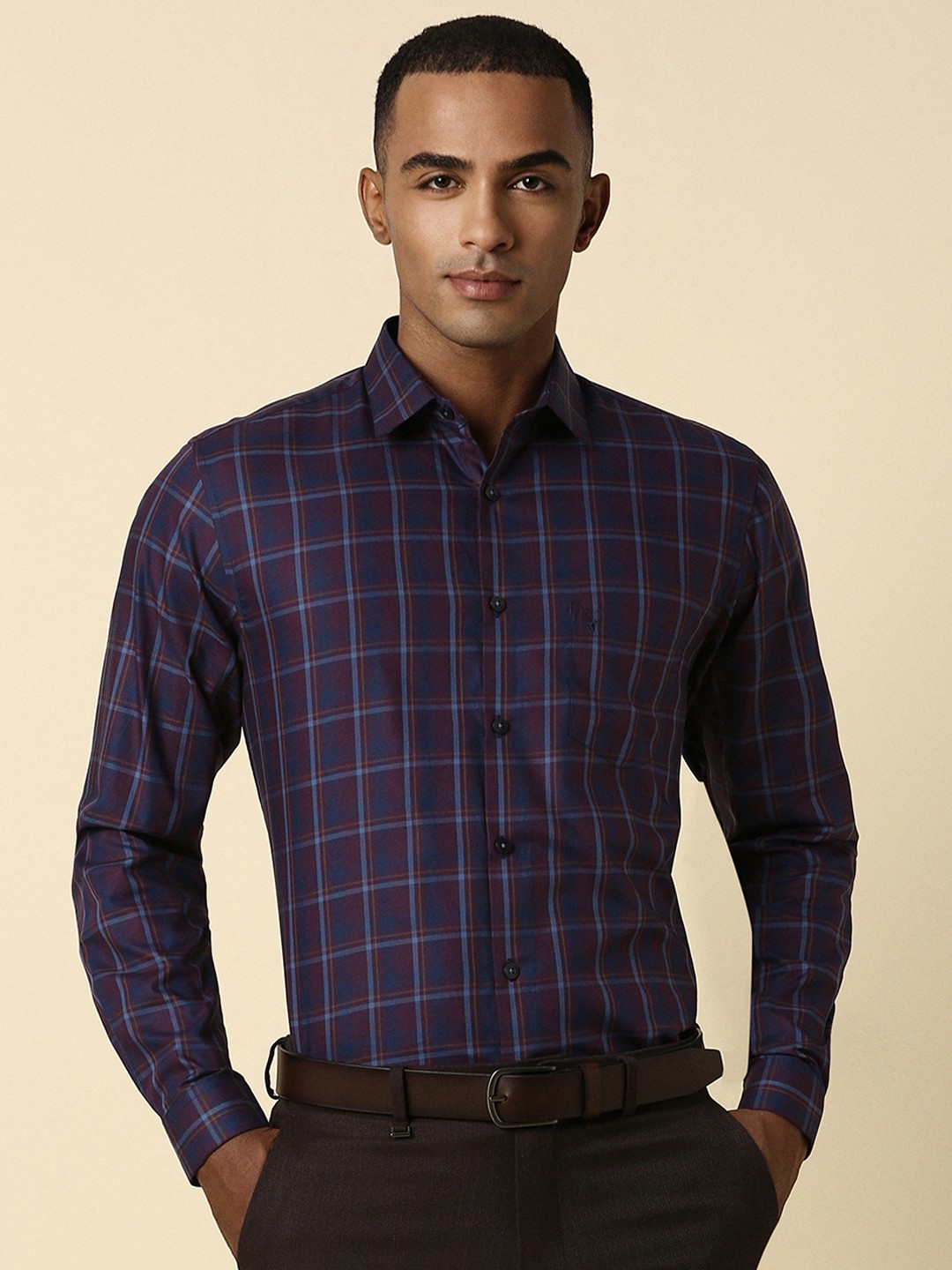 

Allen Solly Men Navy Blue Slim Fit Checked Formal Shirt