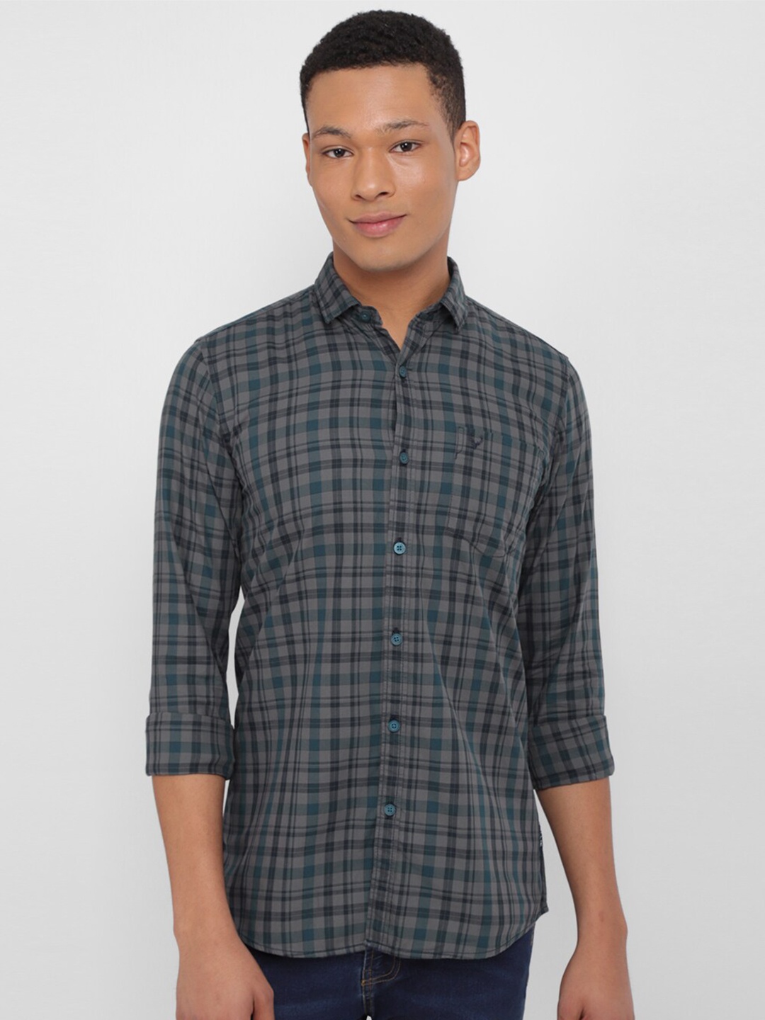 

Allen Solly Custom Fit Tartan Checks Cotton Casual Shirt, Grey