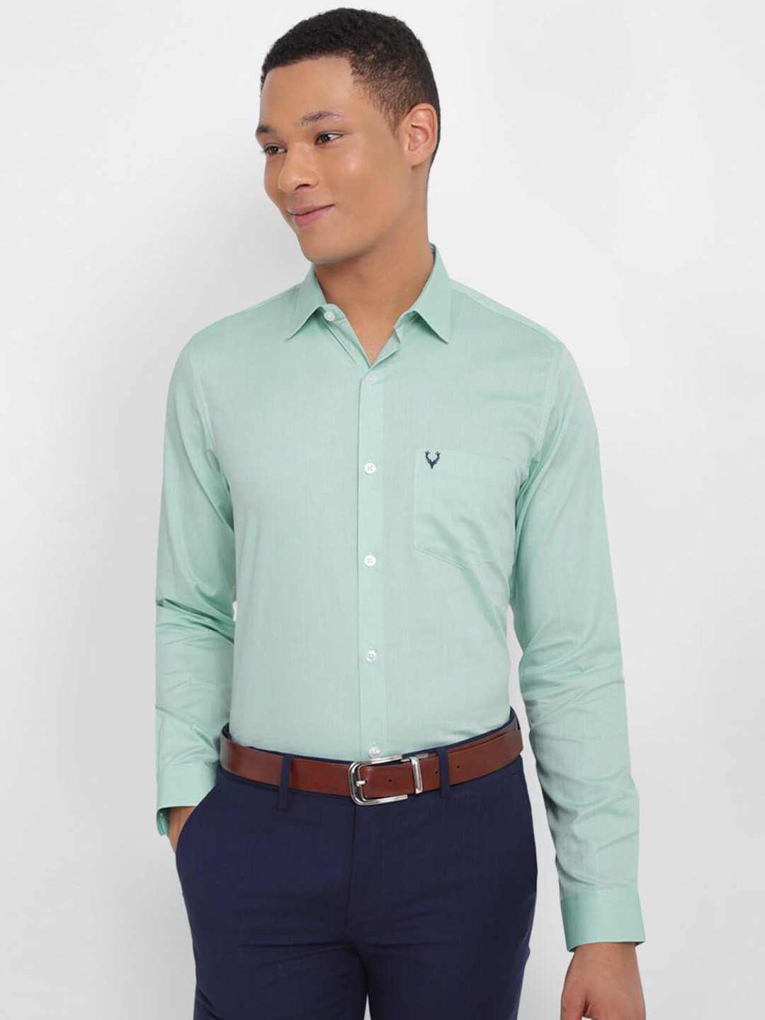 

Allen Solly Slim Fit Textured Pure Cotton Formal Shirt, Green