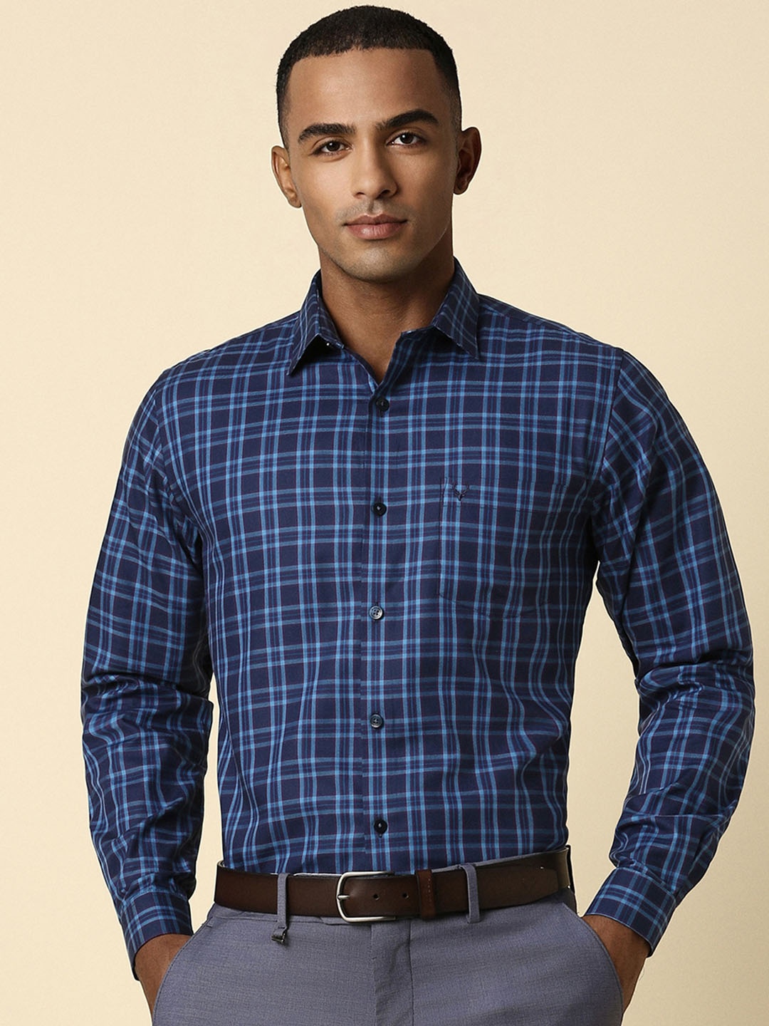 

Allen Solly Men Blue Slim Fit Checked Formal Shirt