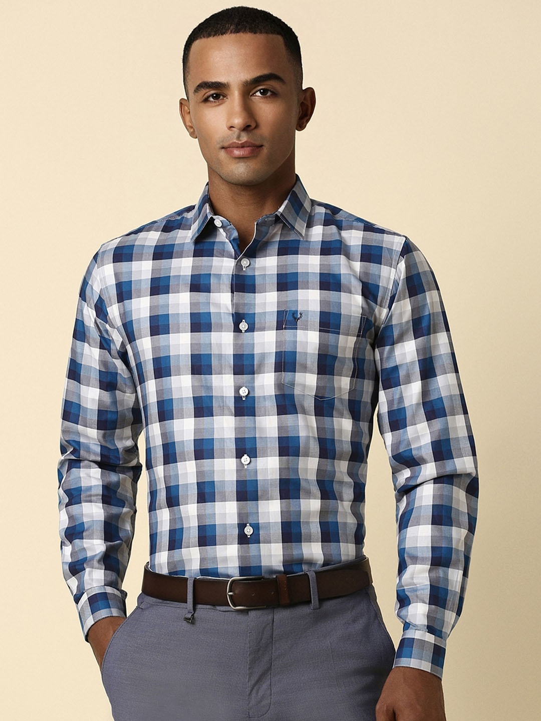 

Allen Solly Men Blue Slim Fit Checked Formal Shirt
