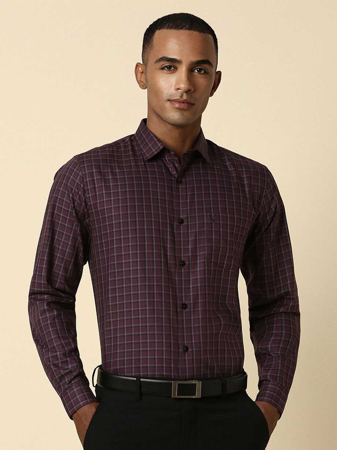 

Allen Solly Slim Fit Checked Pure Cotton Formal Shirt, Purple