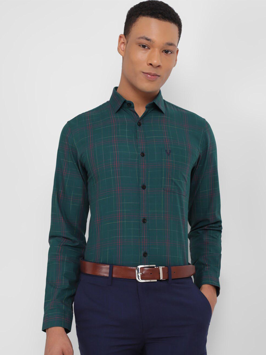 

Allen Solly Slim Fit Checked Pure Cotton Formal Shirt, Green