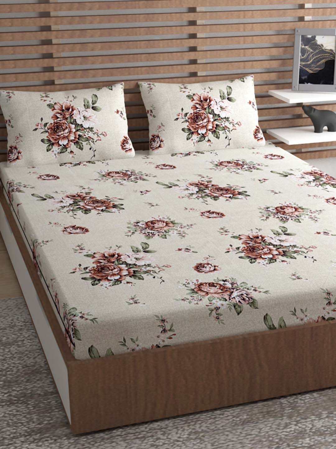 

Urban Magic Cream Green 160TC Floral Queen Bedsheet With 2 Pillow Covers