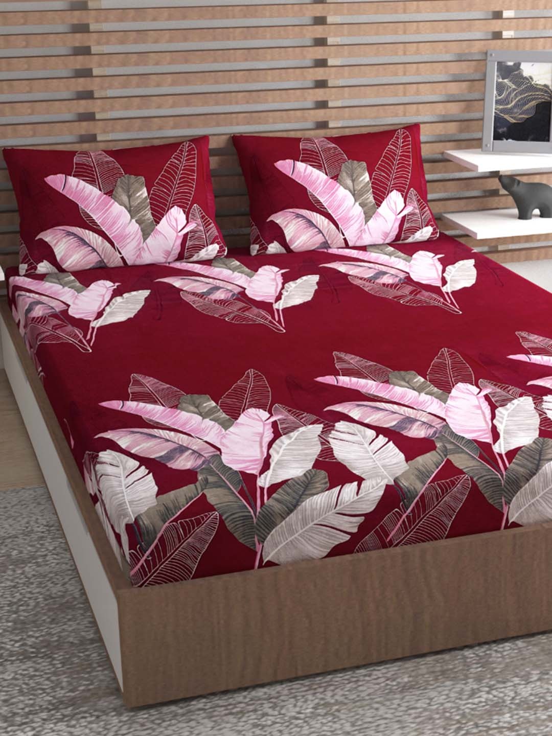 

Urban Magic Maroon White 160TC Floral Queen Bedsheet With 2 Pillow Covers