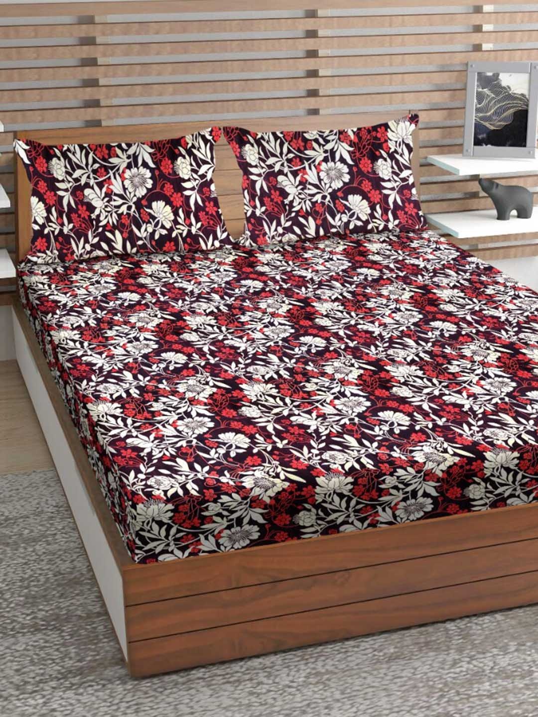 

Urban Magic Brown Red Floral 160TC Queen Bedsheet With 2 Pillow Covers