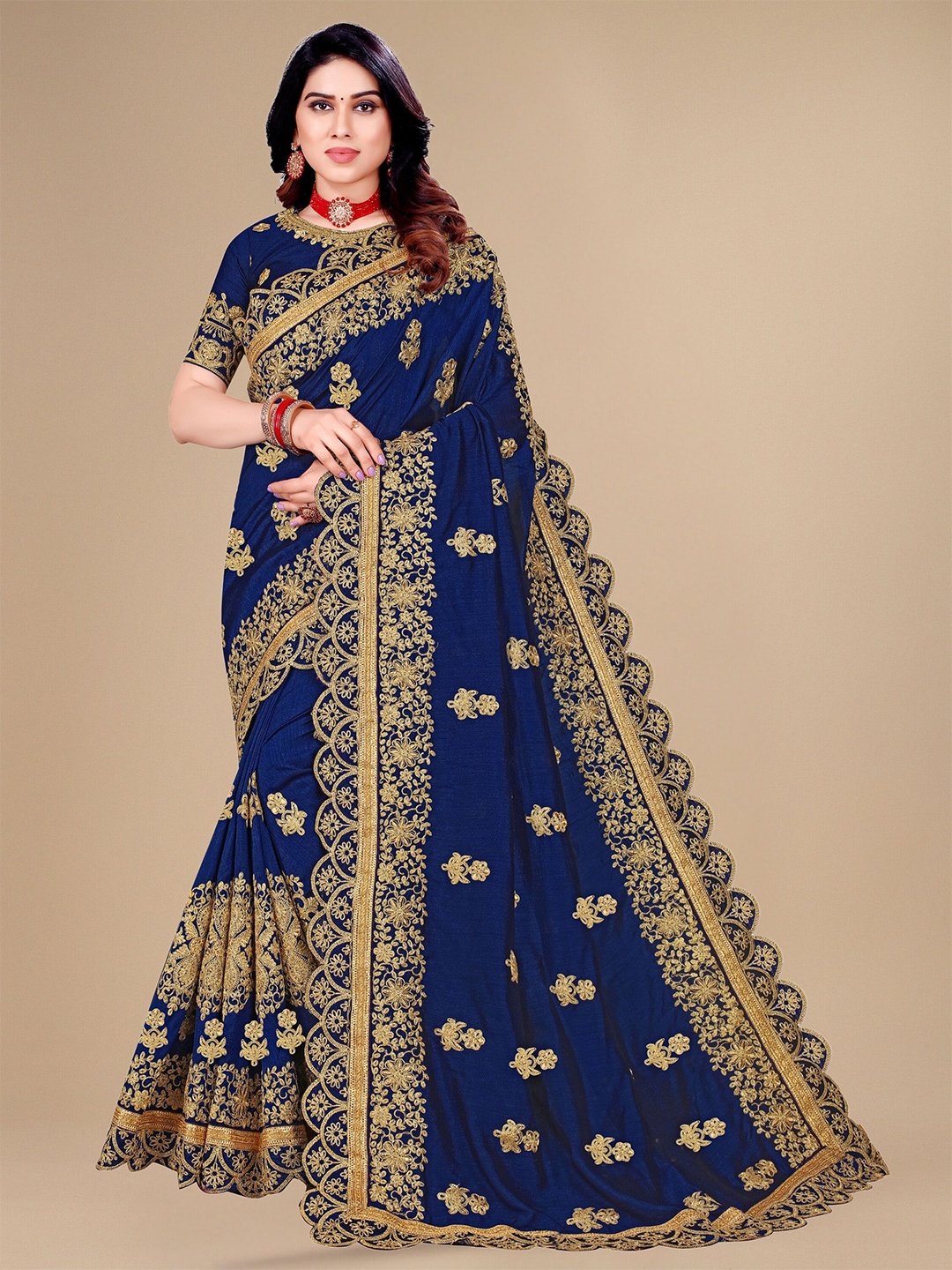 

KALINI Floral Embroidered Saree, Blue