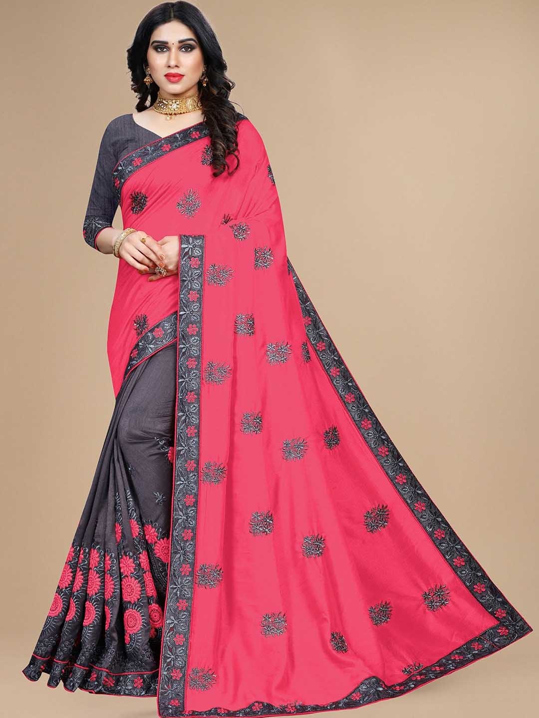 

KALINI Floral Embroidered Half and Half Saree, Pink