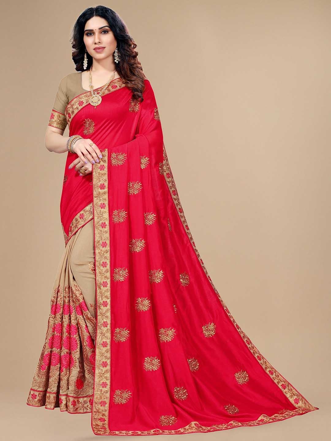 

KALINI Floral Embroidered Saree, Pink