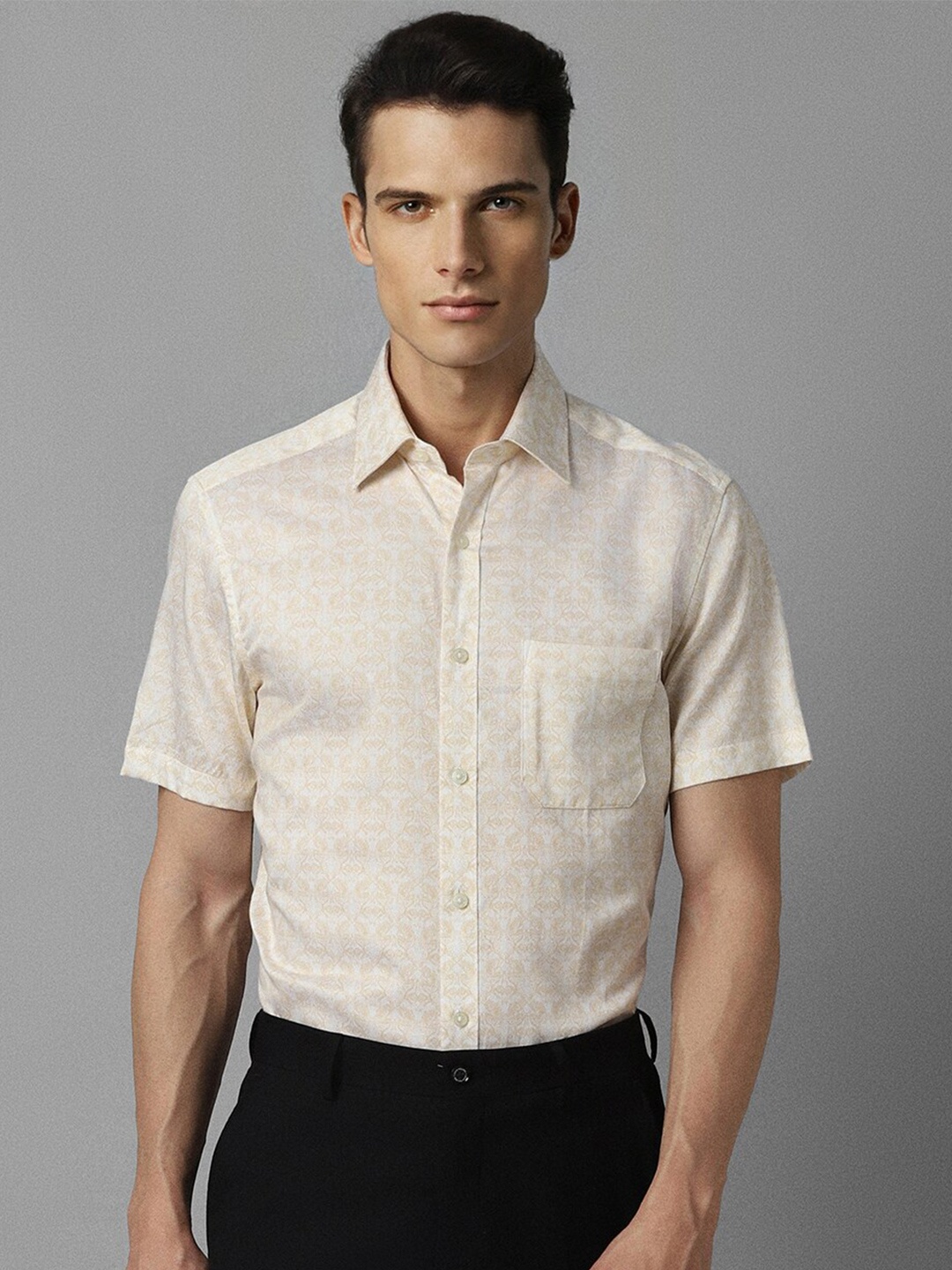 

Louis Philippe Ethnic Motifs Printed Pure Cotton Formal Shirt, Cream