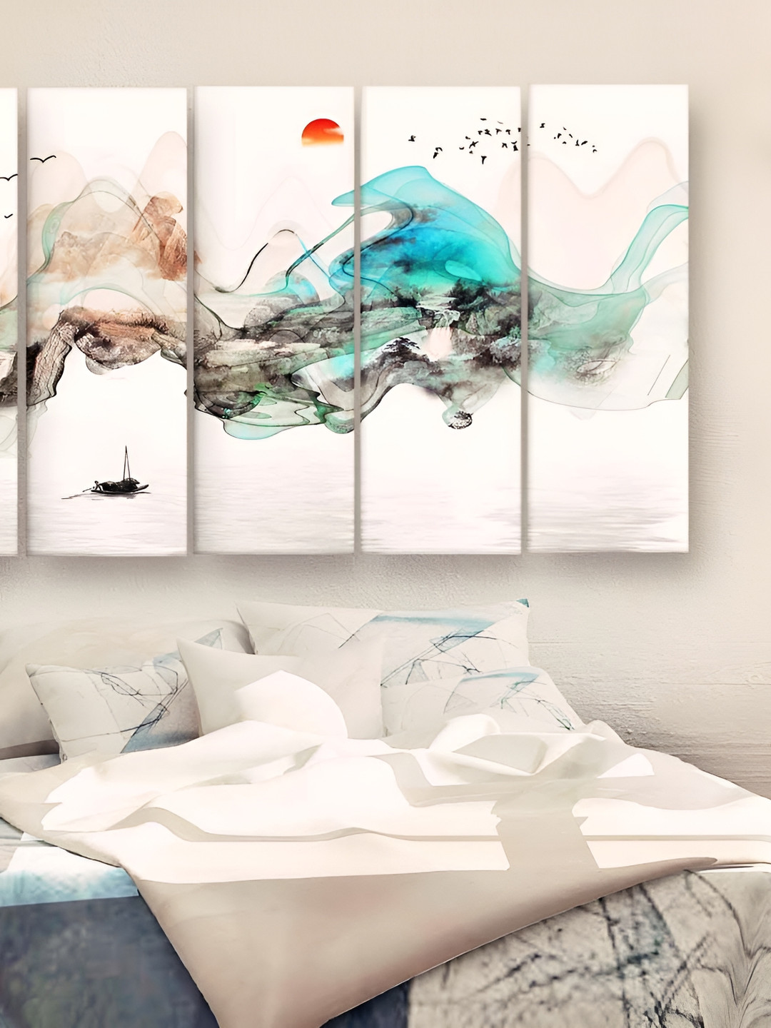 

Casperme Off White & Blue 5 Pieces Modern Painting Wall Arts