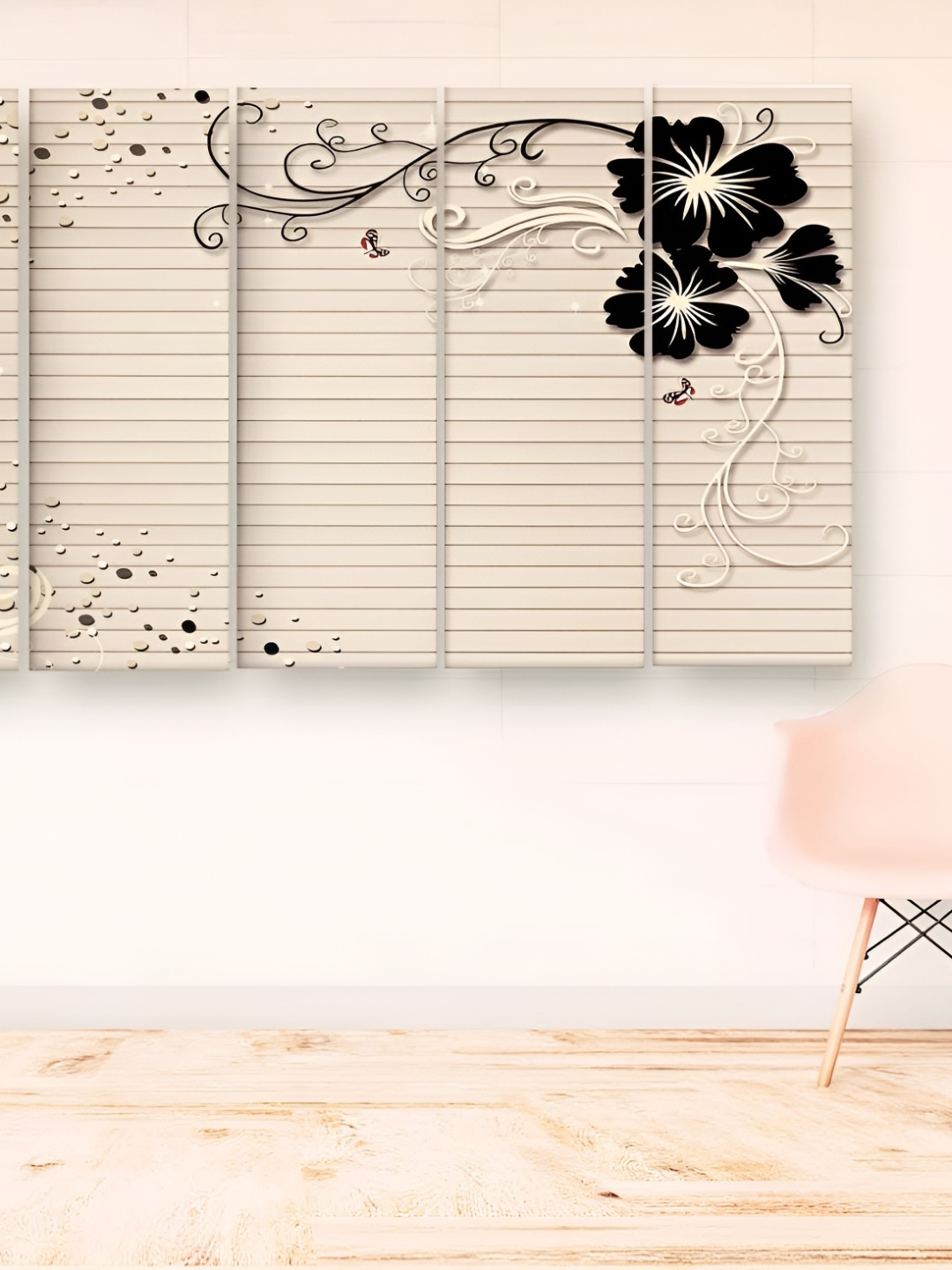 Casperme 5 Pieces Peach & Black Wooden Wall Art