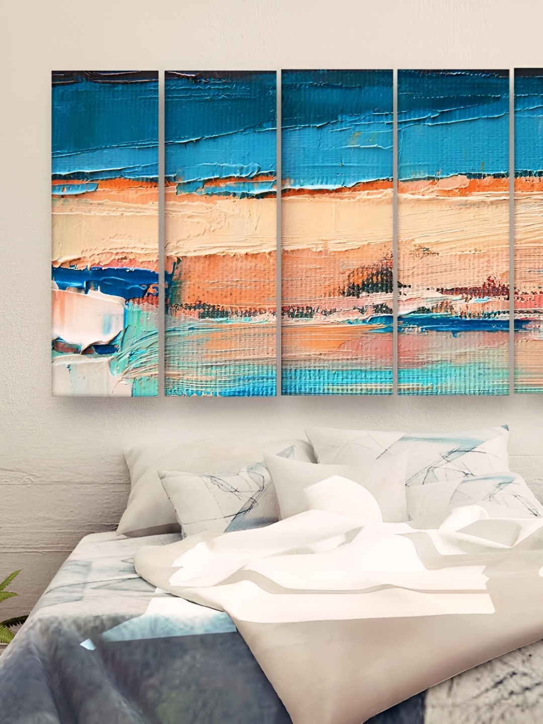 

Casperme 5 Pieces Blue & Peach Abstract Wooden Wall Art