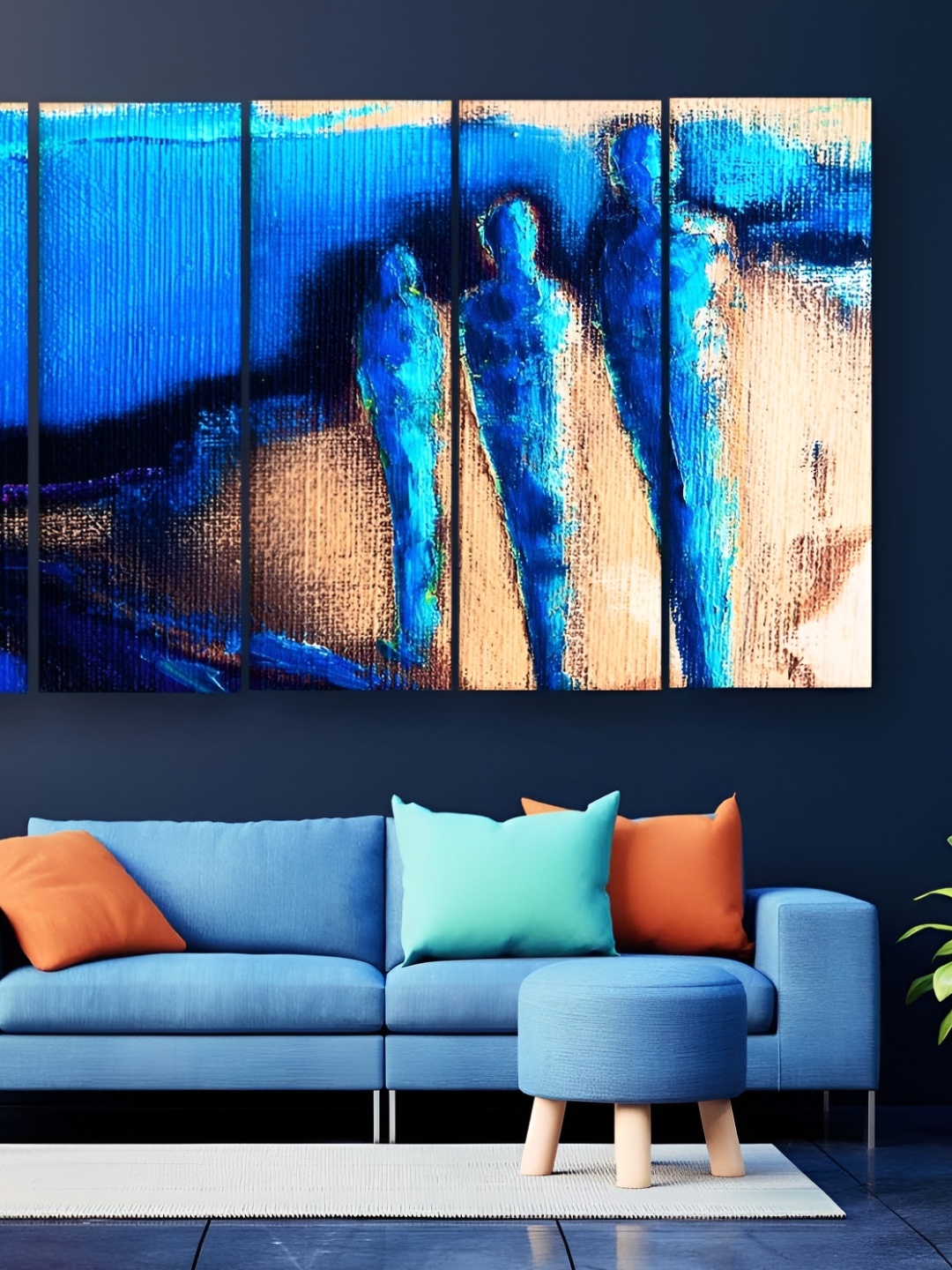 

Casperme 5 Pieces Blue 7 Cream Abstract Wooden Wall Art