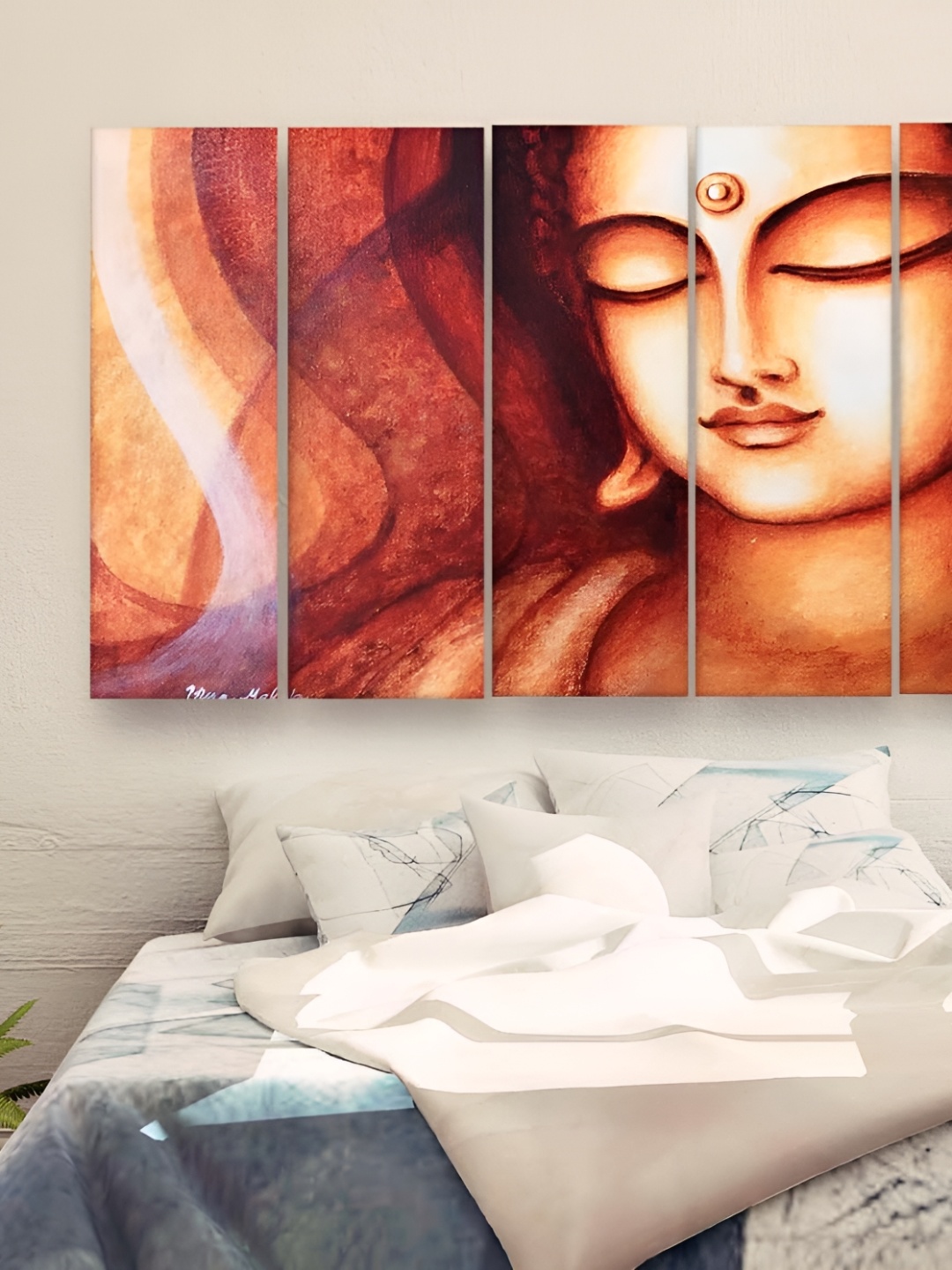 

Casperme 5 Pieces Orange Buddha Wood Wall Painting