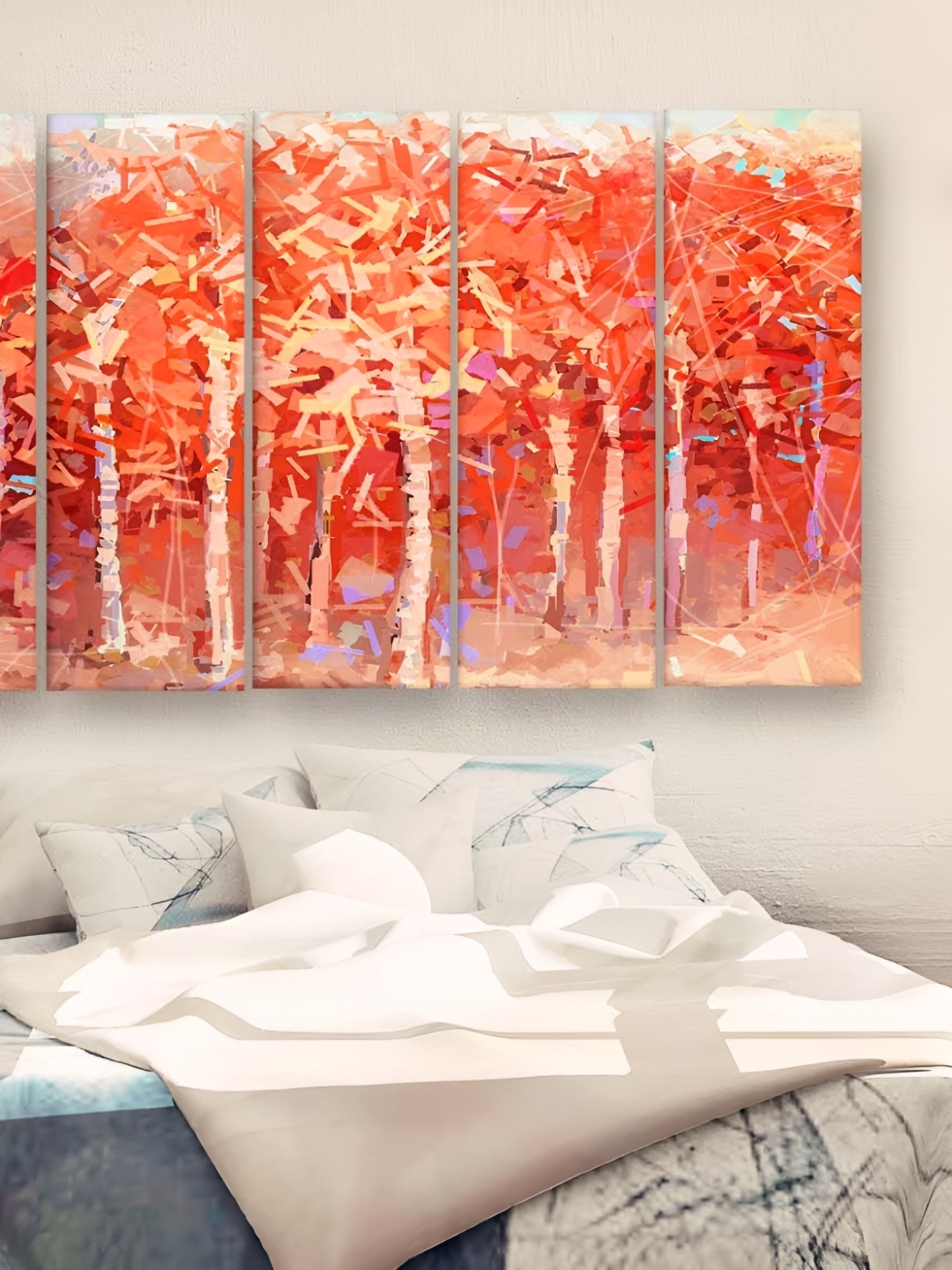 

Casperme 5 Pieces Orange Abstract Modern Art Wood Wall Painting
