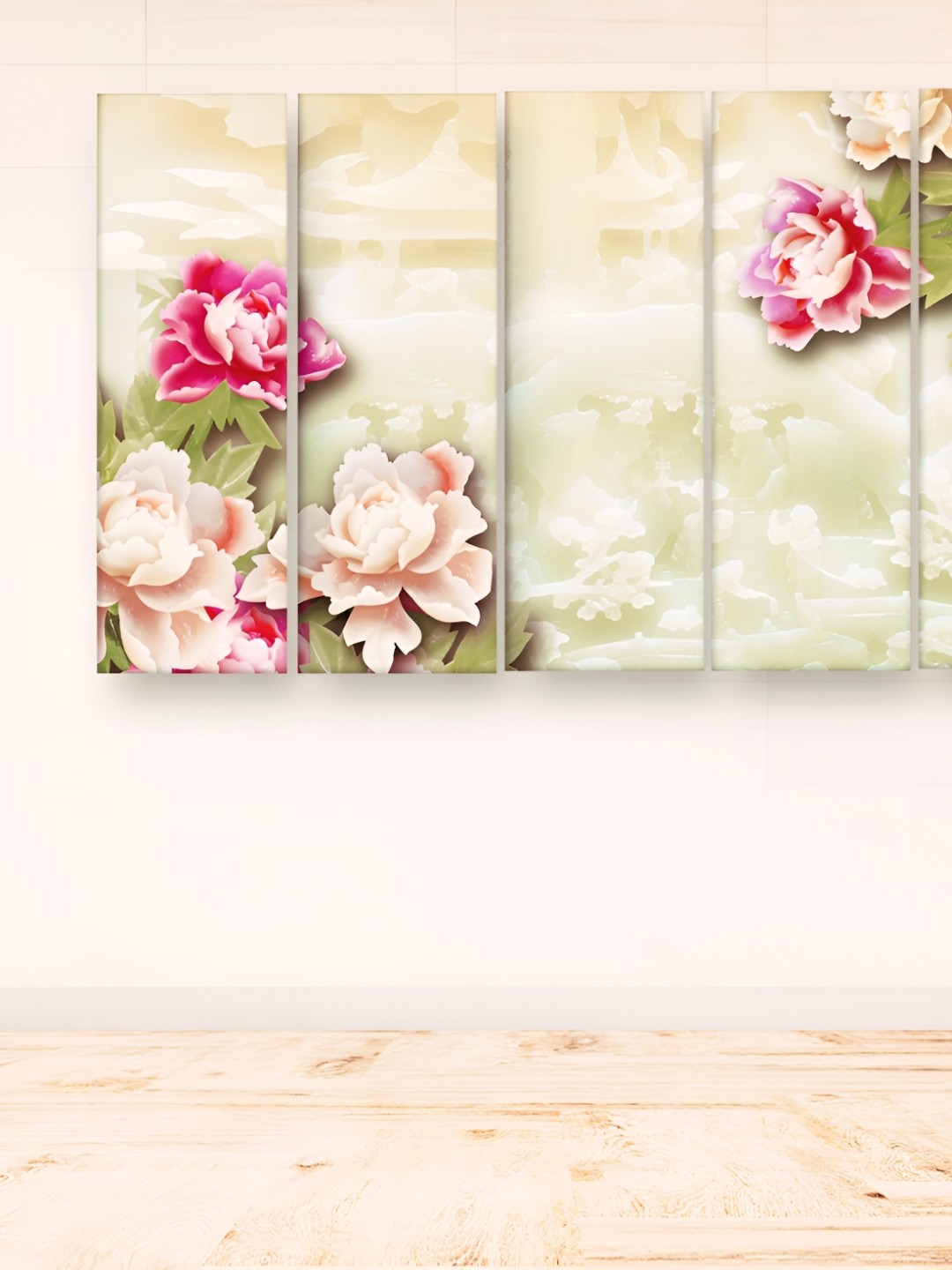 

Casperme 5 Pieces Peach & Pink Colored Floral Painting Wooden Wall Art