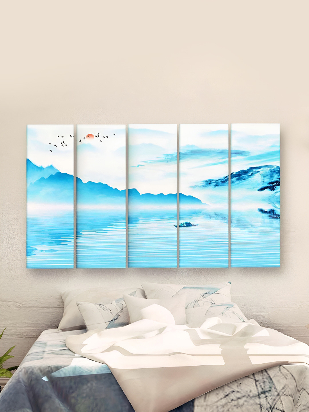 

Casperme 5Pieces White & Blue Colored Painting Wooden Wall Art