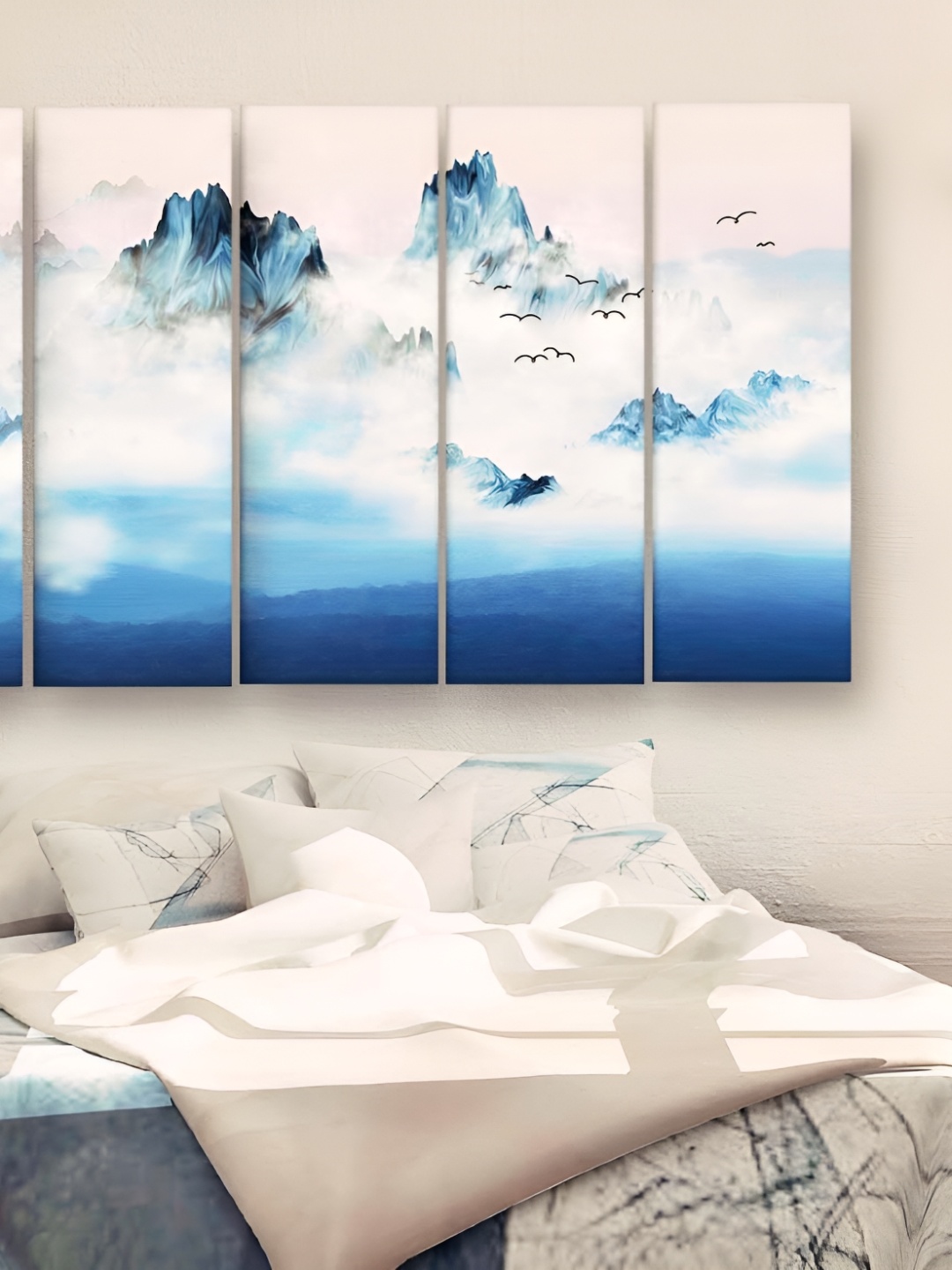

Casperme 5 Pieces White & Blue Colored Painting Wooden Wall Art