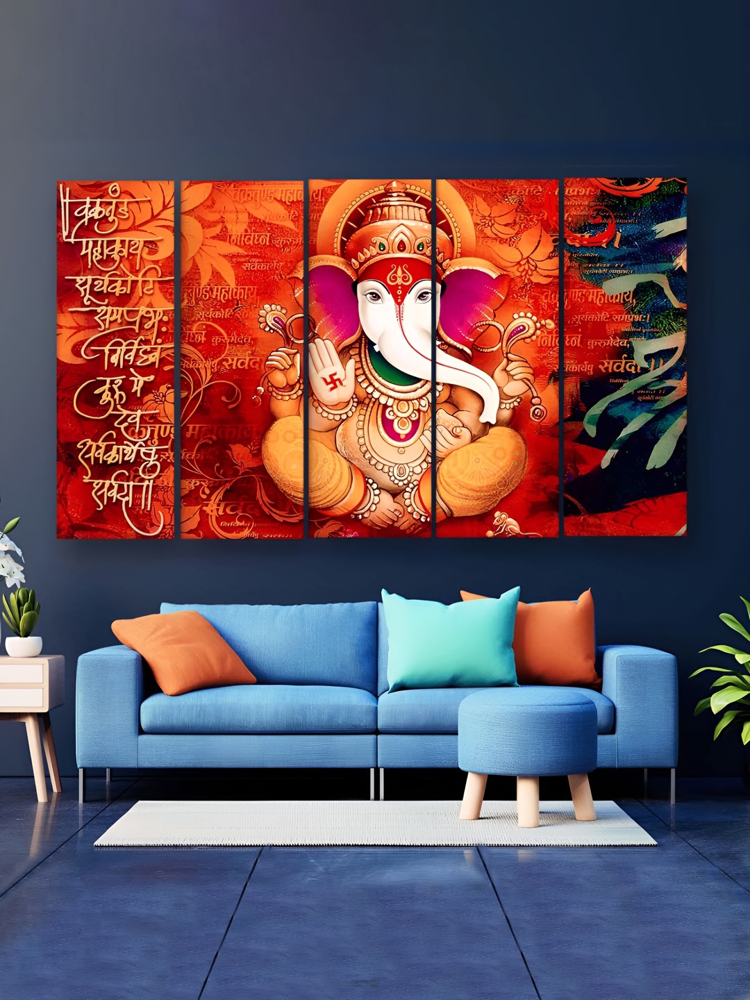 

Casperme 5 Pieces Orange Colored & Pink Ganesha Wooden Wall Art
