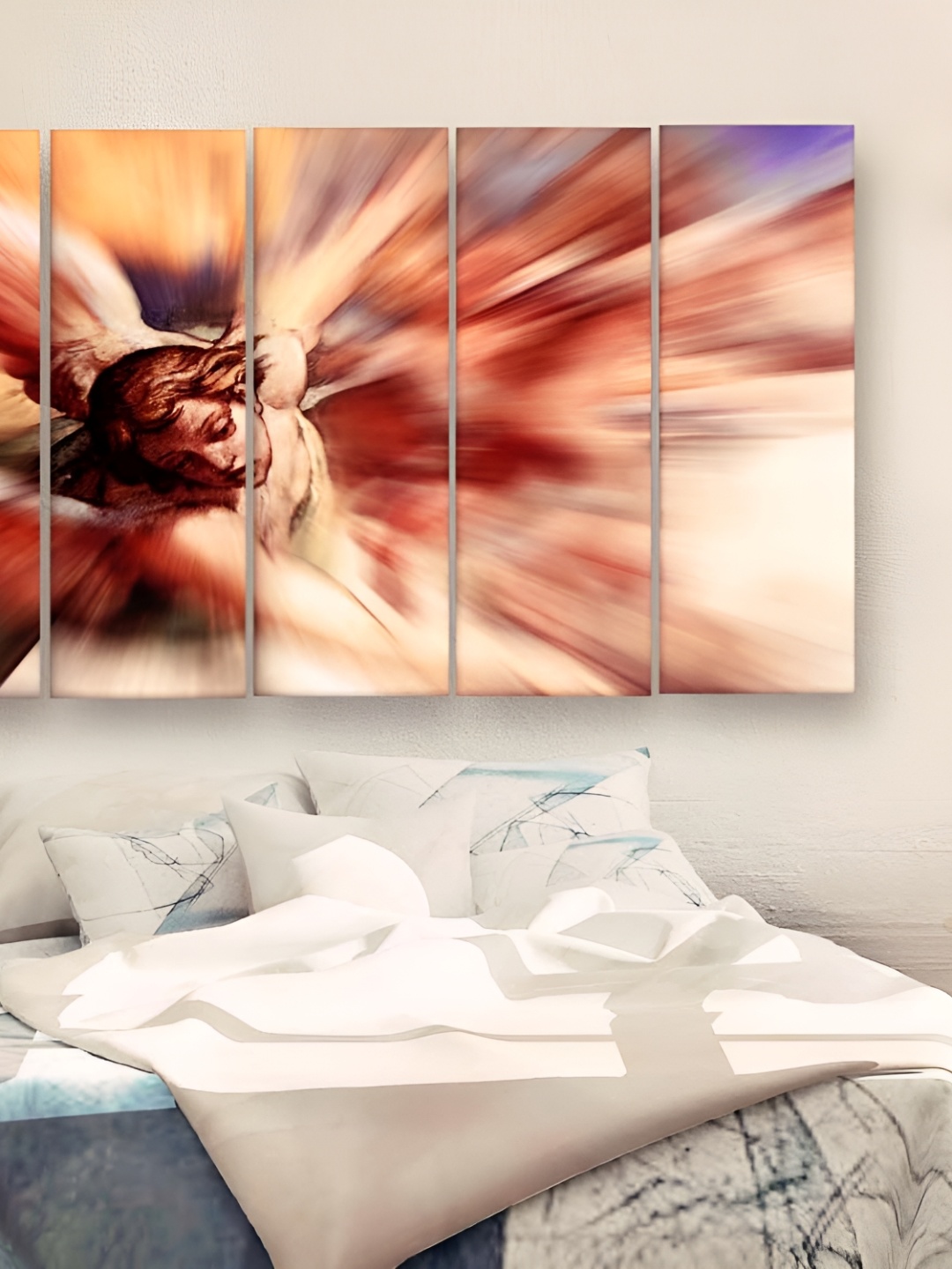Casperme Beige & Brown 5 Pieces Wooden Abstract Skyline Modern Painting Wall Art