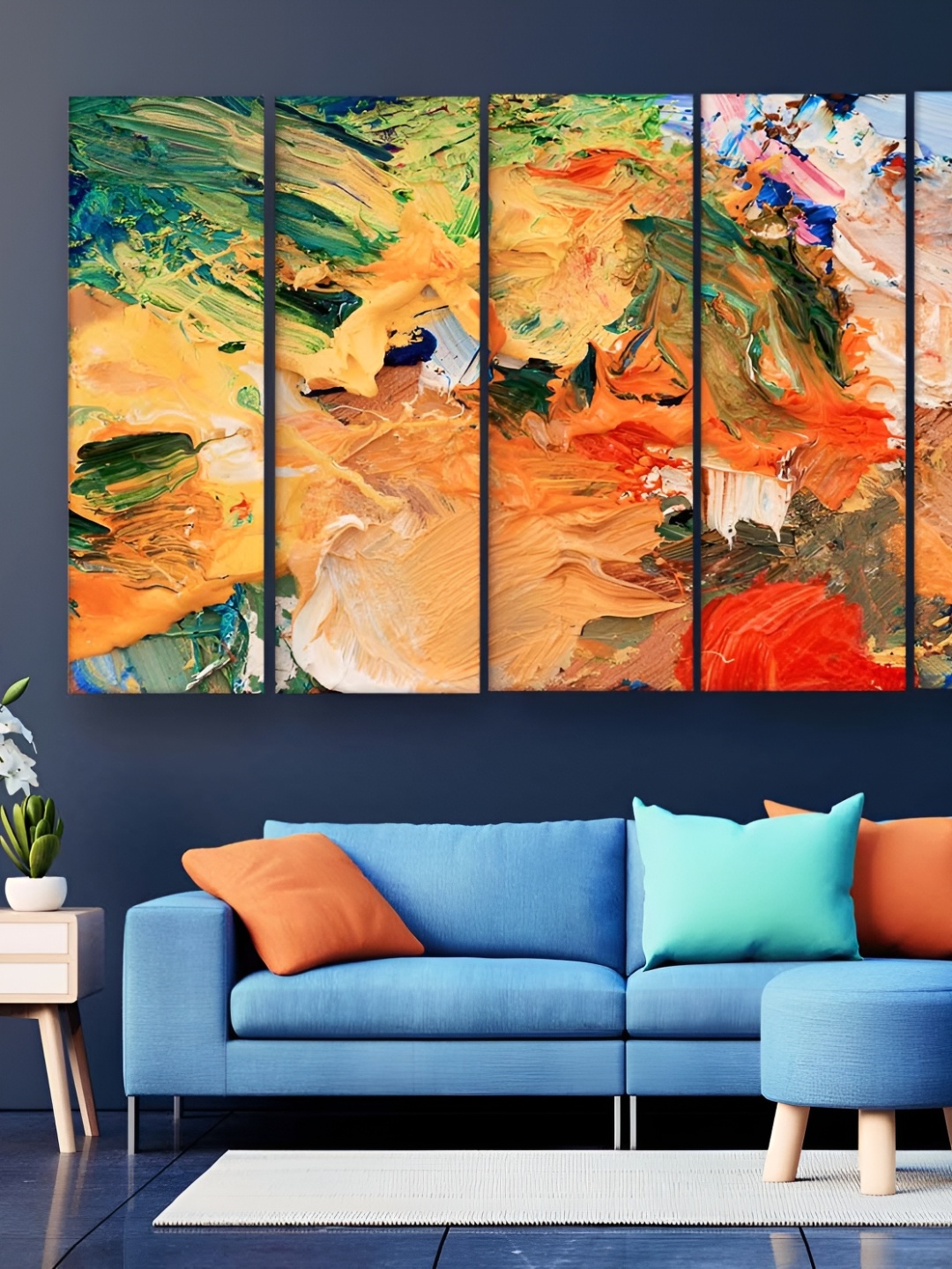 

Casperme Green & Orange 5 Pieces Abstract Wooden Sparkle Touch Painting Wall Art