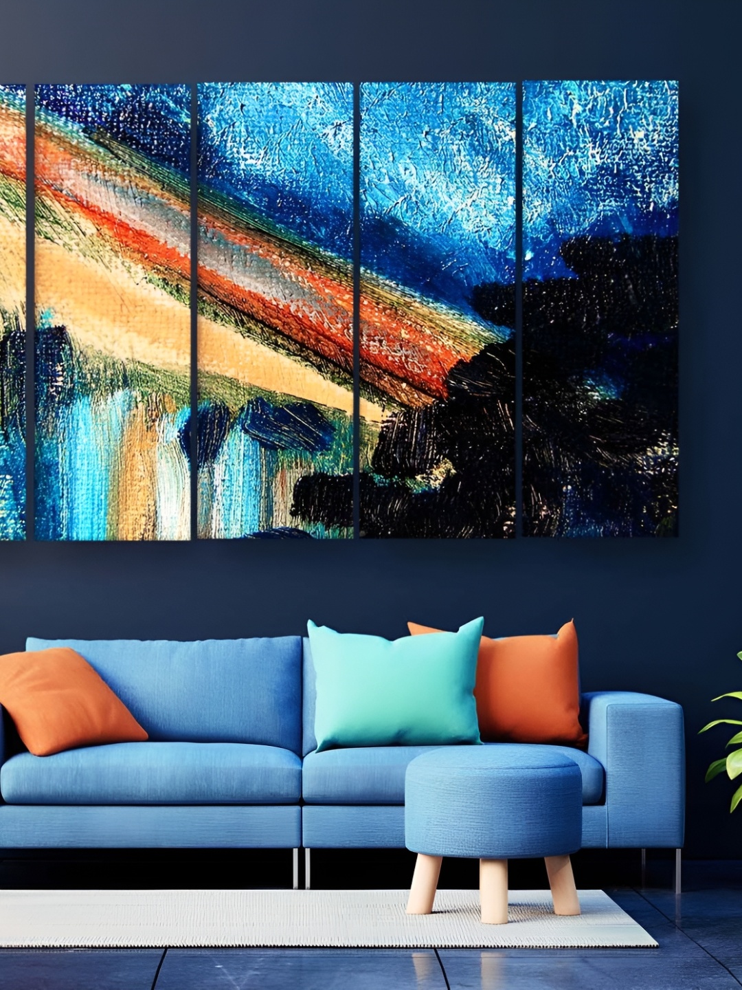

Casperme Beige & Blue 5 Pieces Wooden Abstract Sparkle Touch Painting Wall Art