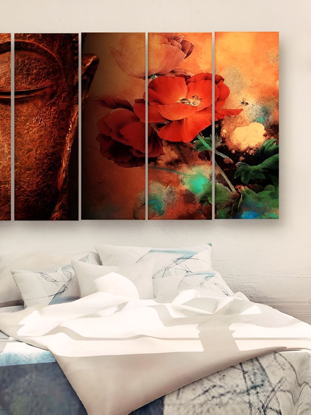 

Casperme Orange & Brown 5 Pieces Wooden Buddha Sparkle Touch Painting Wall Art