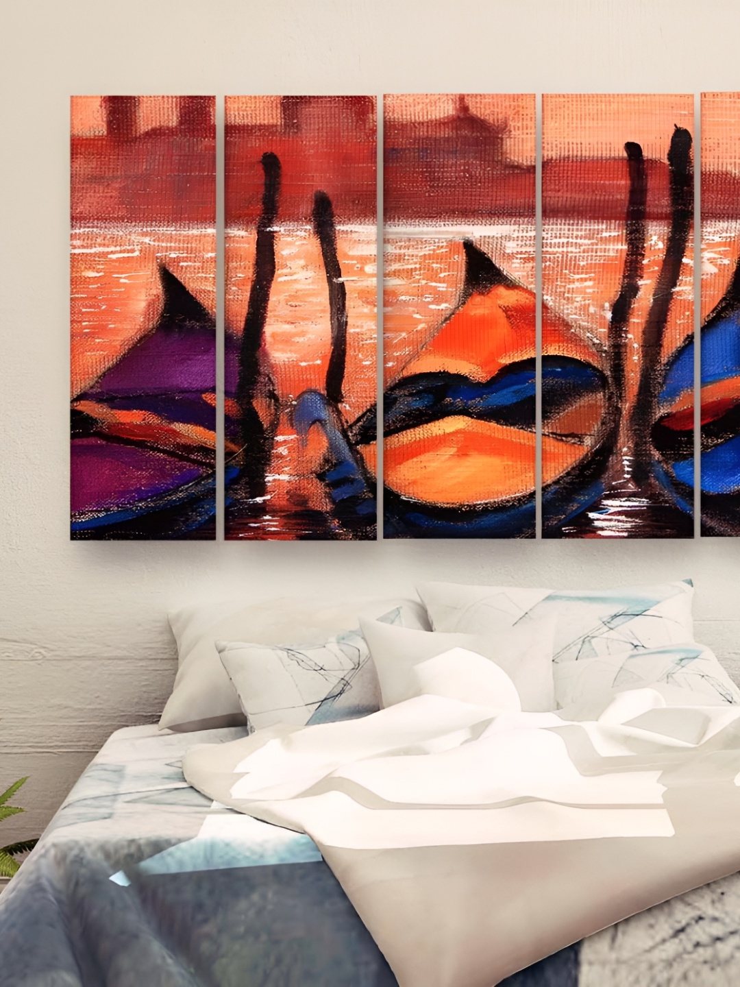 

Casperme Blue & Orange 5 Pieces Wooden Abstract Modern Painting Wall Art
