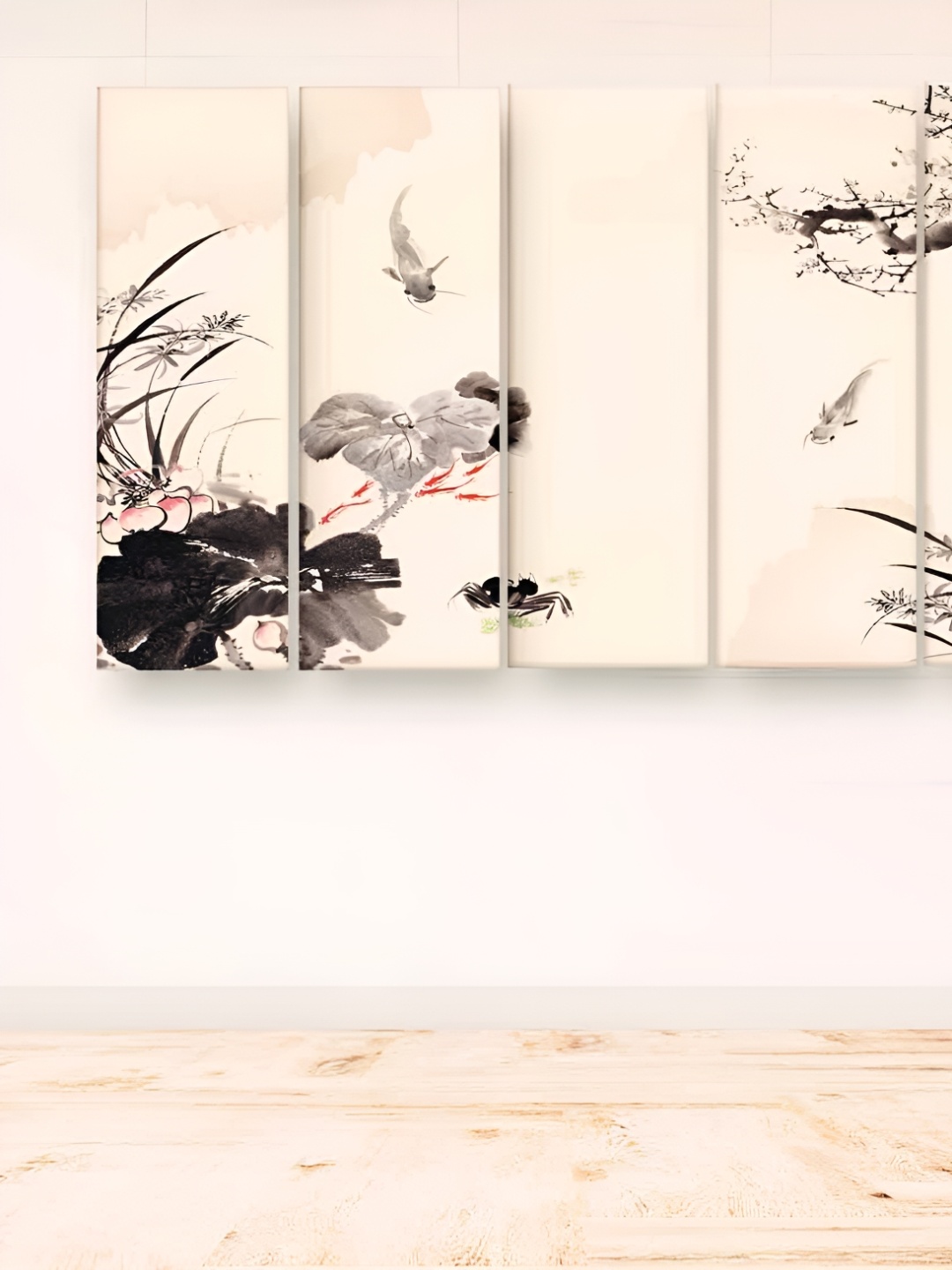 

Casperme 5 Pieces Black & Cream Colored Floral Painting Wooden Wall Art