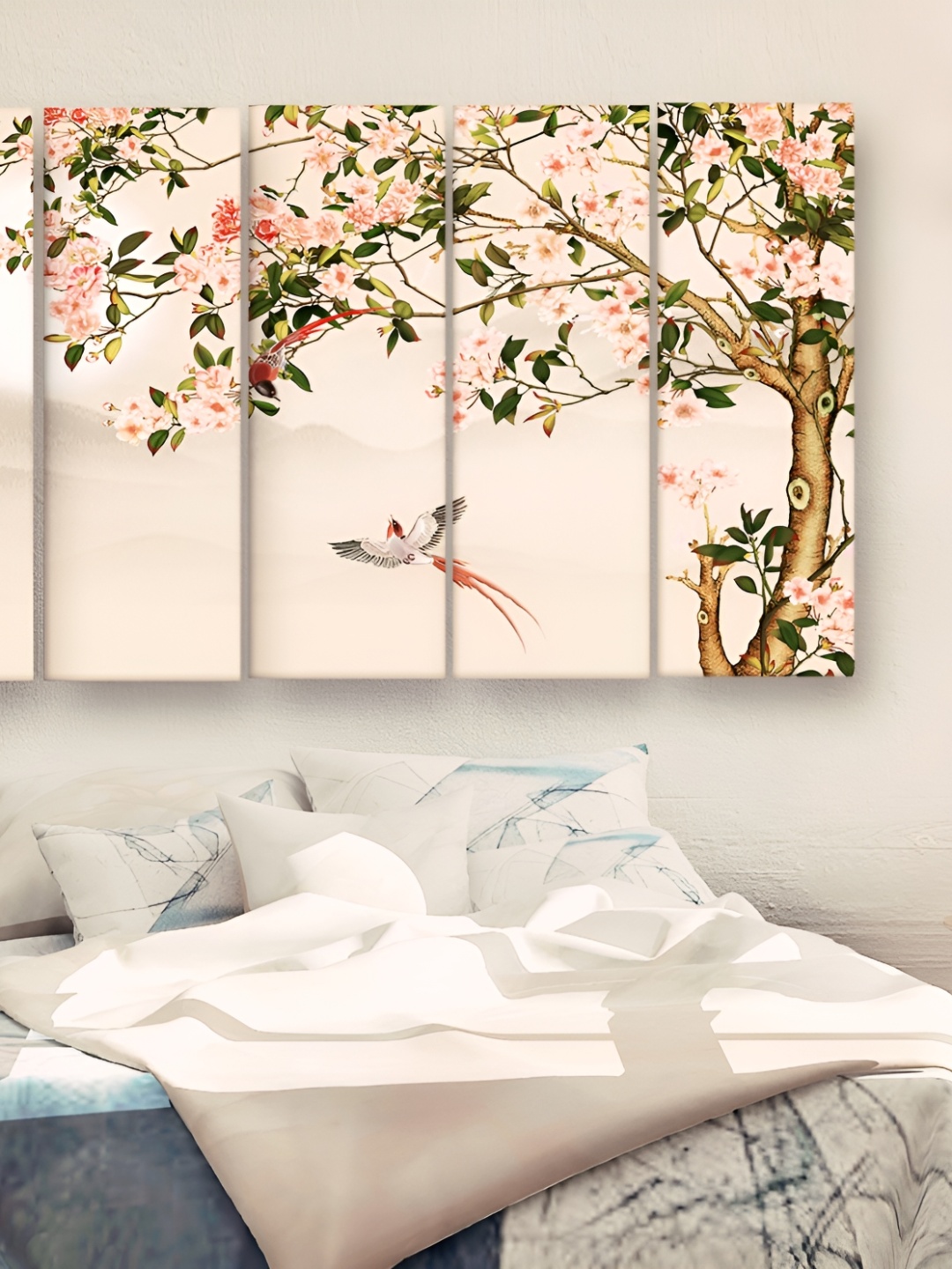 

Casperme Pink & Green 5 Pieces Modern Art Wooden Wall Painting