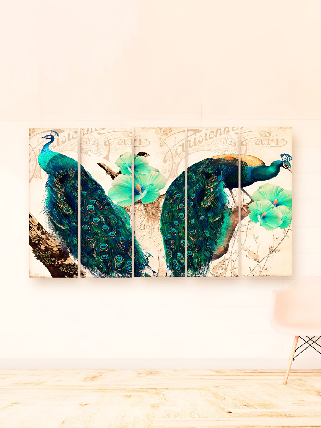 

Casperme Blue & Green 5 Pieces Modern Art Wooden Wall Painting
