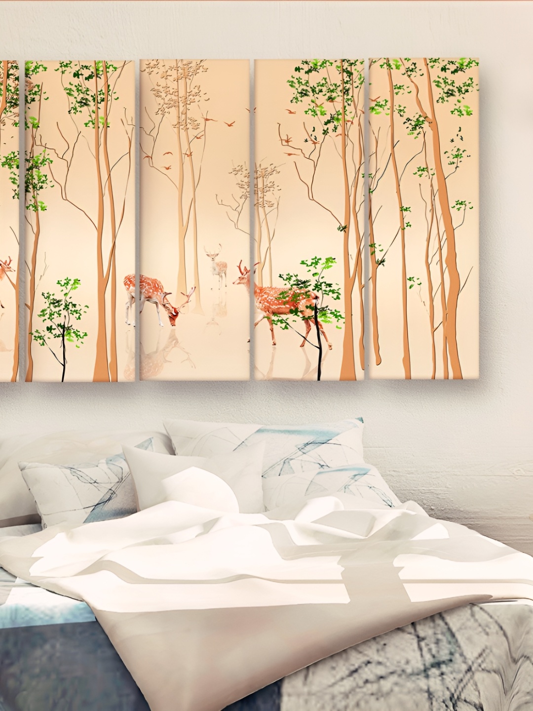 

Casperme 5-Pcs Brown & Green Modern Art Wooden Wall Painting
