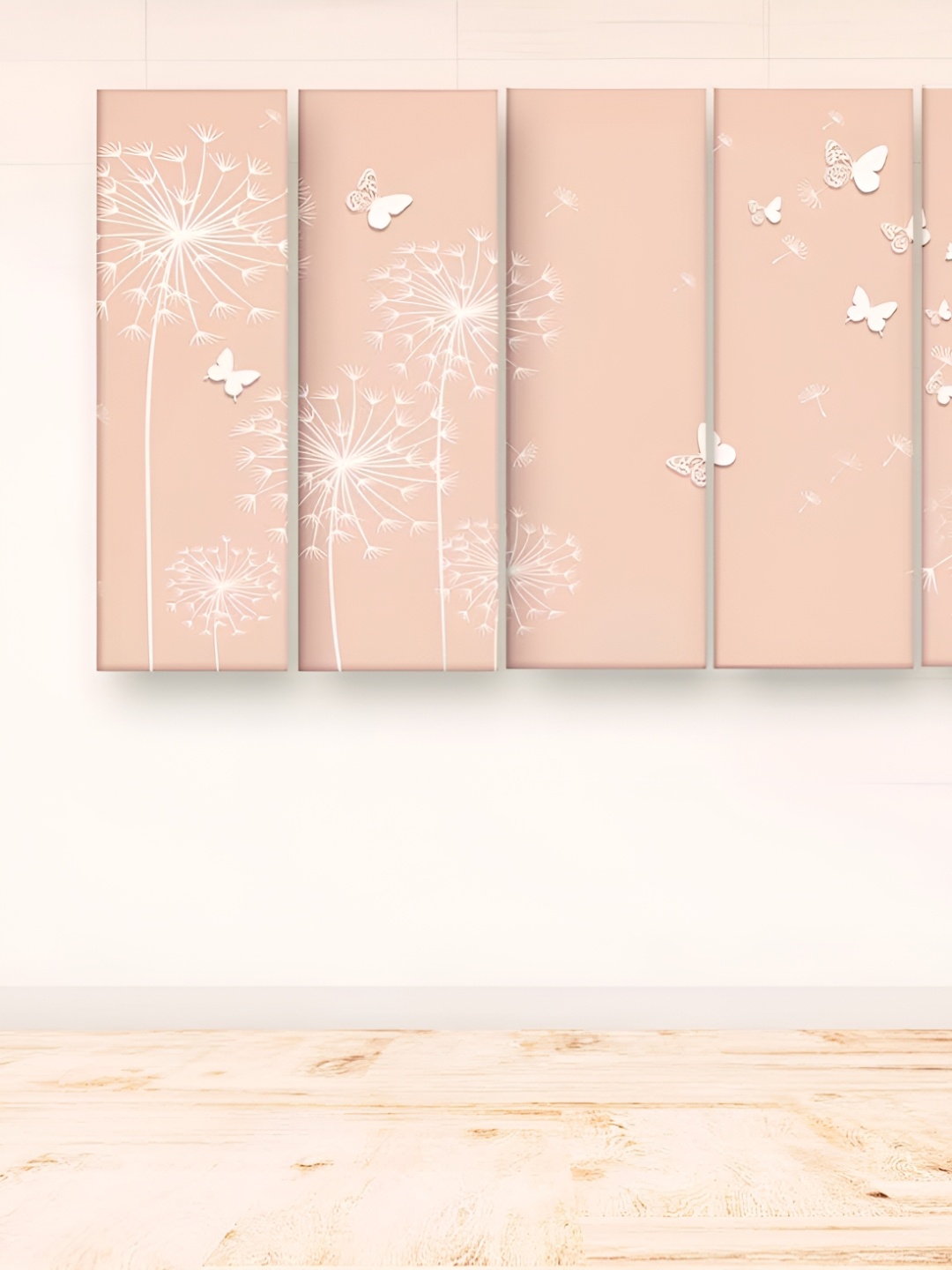 

Casperme 5 Pieces Peach & White Floral Painting Wooden Wall Art