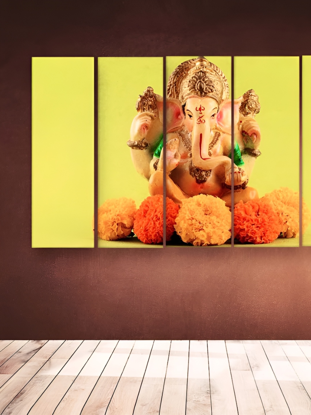 

Casperme Yellow & Orange 5 Pieces Ganesha Wooden Wall Painting