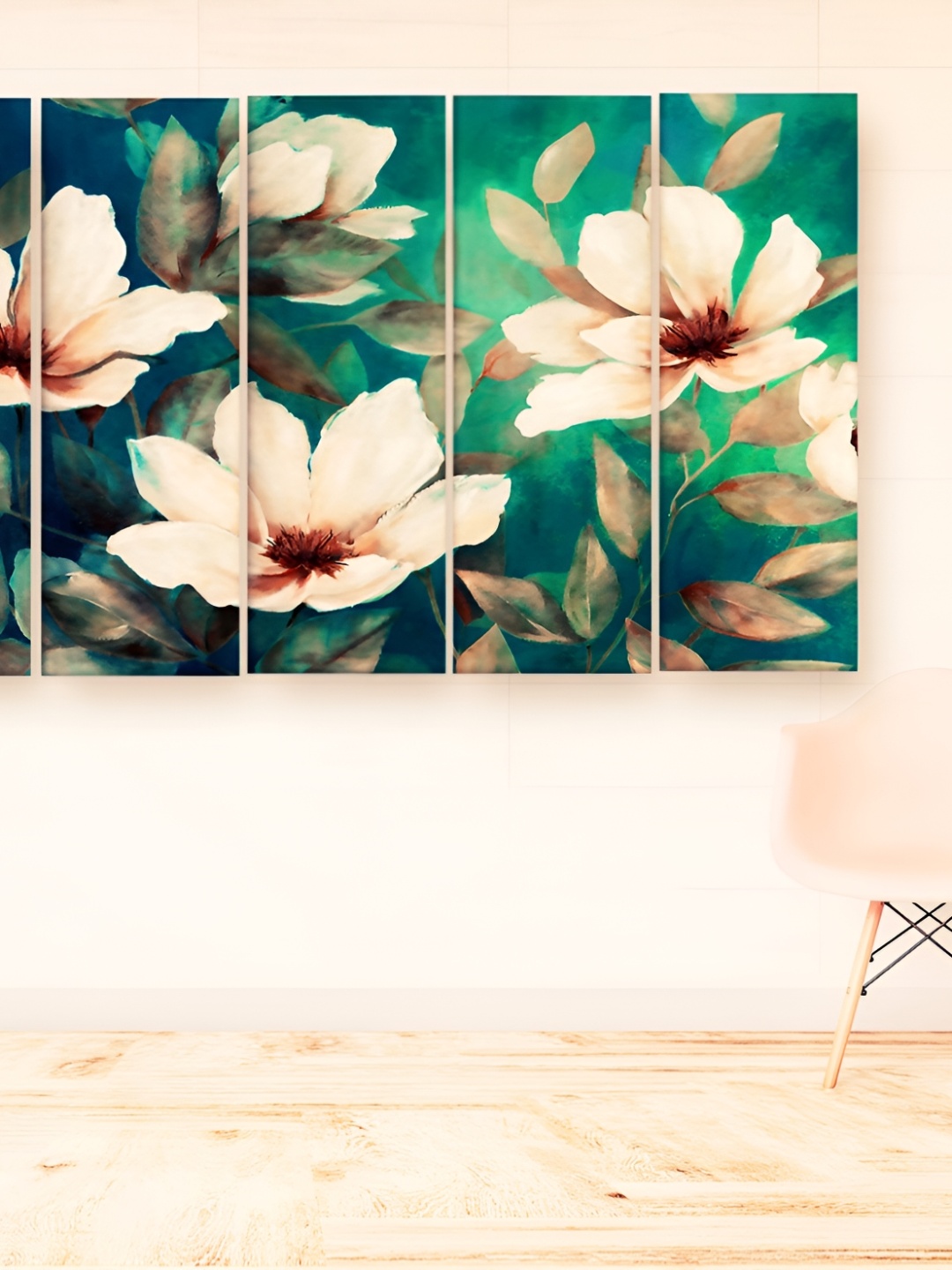 

Casperme Peach & Green 5 Pieces Modern Art Wooden Wall Painting
