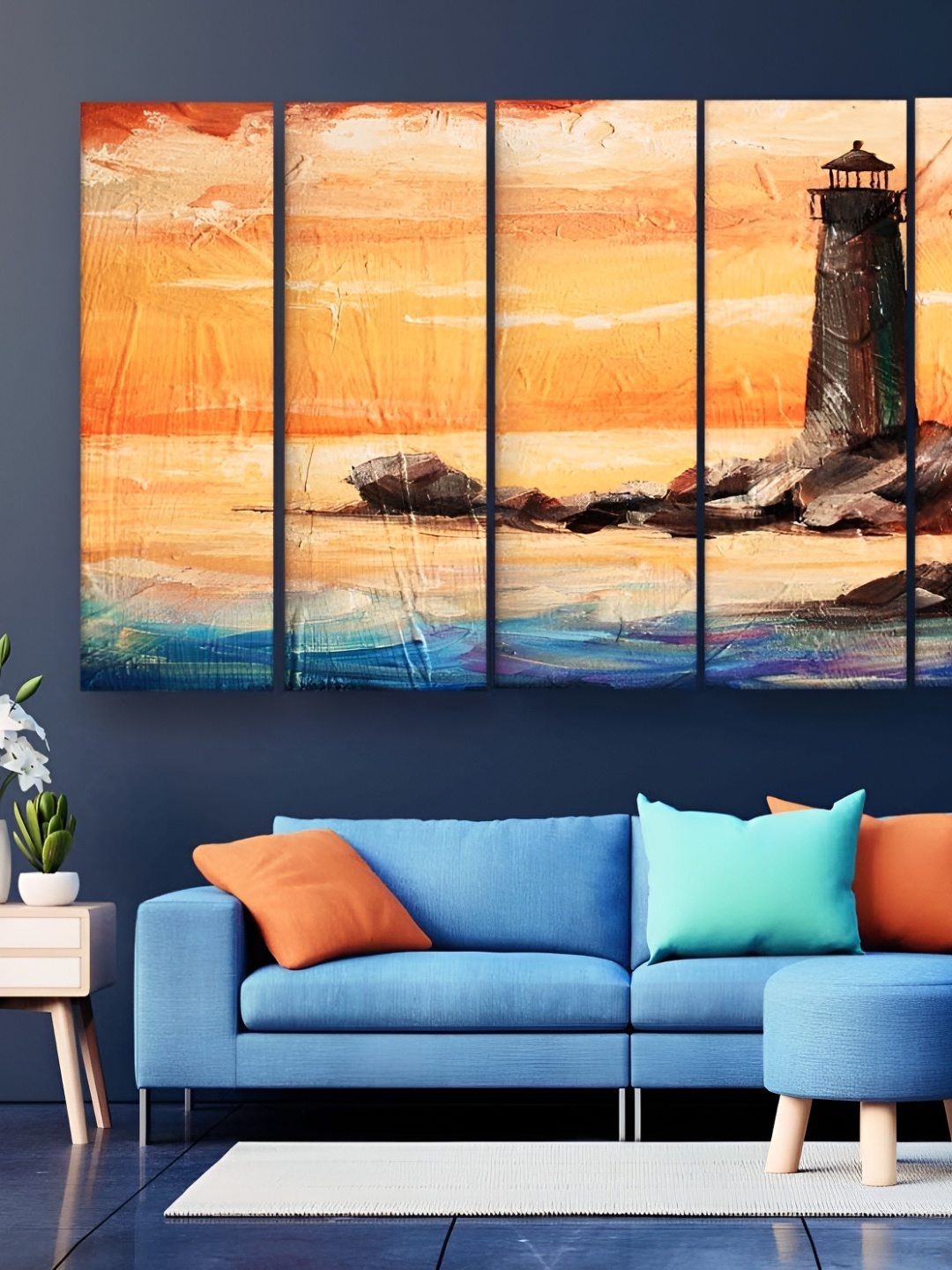 Casperme Blue & Orange 5 Pieces Modern Painting Wall Arts
